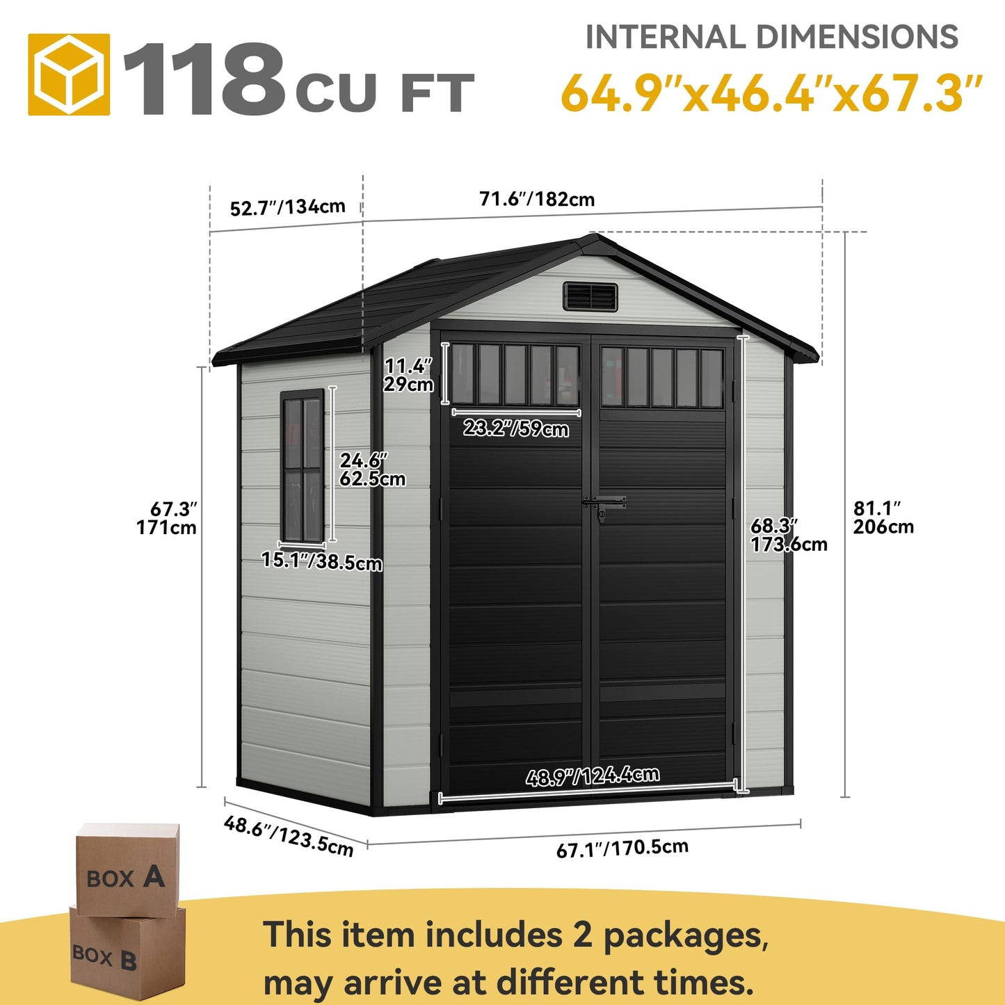 DWVO 6x4.4 FT Resin Storage Shed with Fence-Style and Side Windows, Lockable Door, and Vents for Garden, Backyard, Patio, Lawn, Blue-Gray