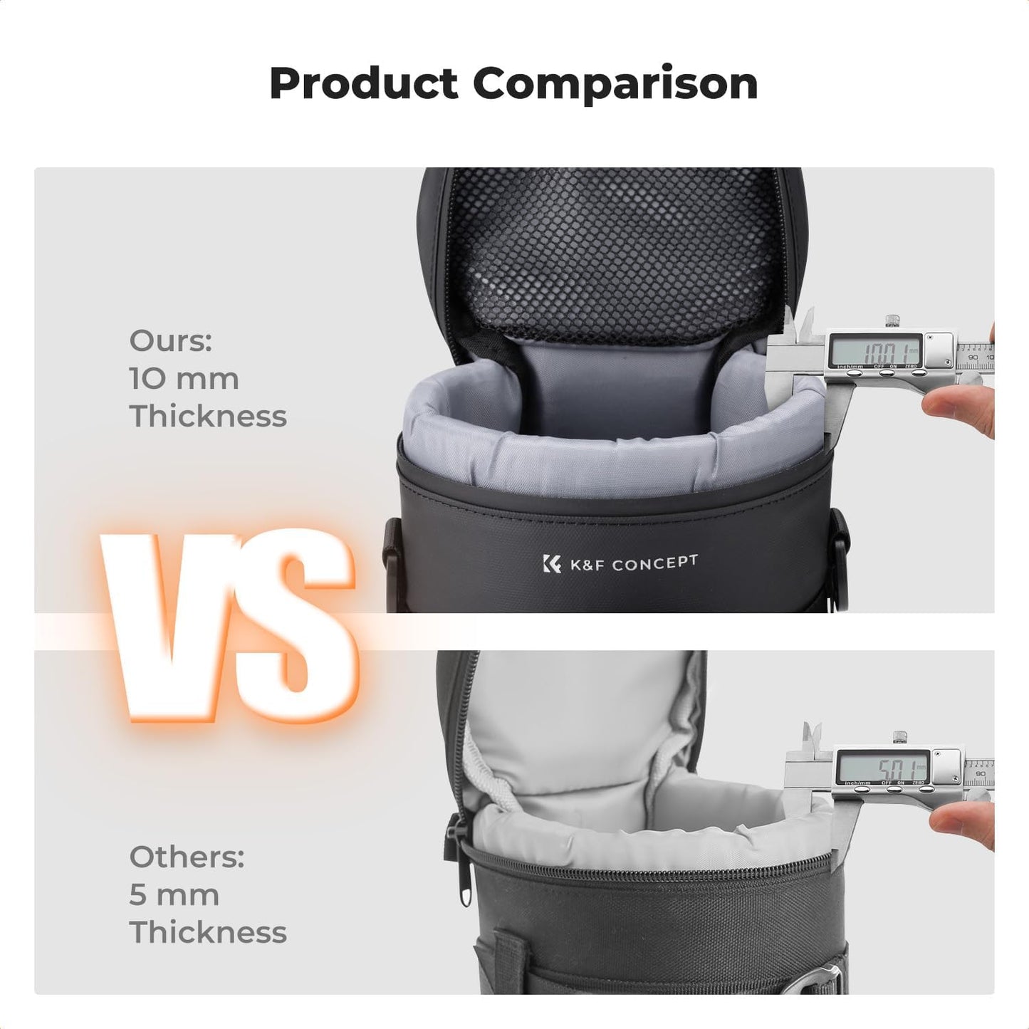 3.3" x5.7" K&F CONCEPT Camera Lens Pouch Case, Waterproof Zipper Lens Protective Bag, Shockproof All-round Camera Lens