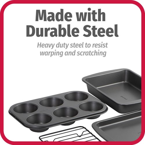 GoodCook Nonstick Steel Toaster Oven Set - 4-Piece Gray Set with Sheet Pan, Rack, Cake Pan & Muffin Pan