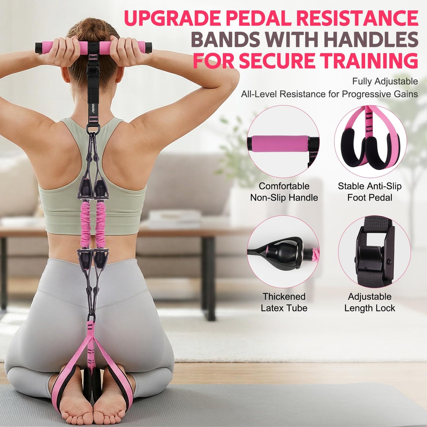 WALITO 15 PCS Pilates Kit, Adjustable Pedal Resistance Band with Handle, Figure 8 Resistance Band for Exercise Women, At Home Workout Equipment Set with Yoga Ball & Booty Bands for Full Body Gym