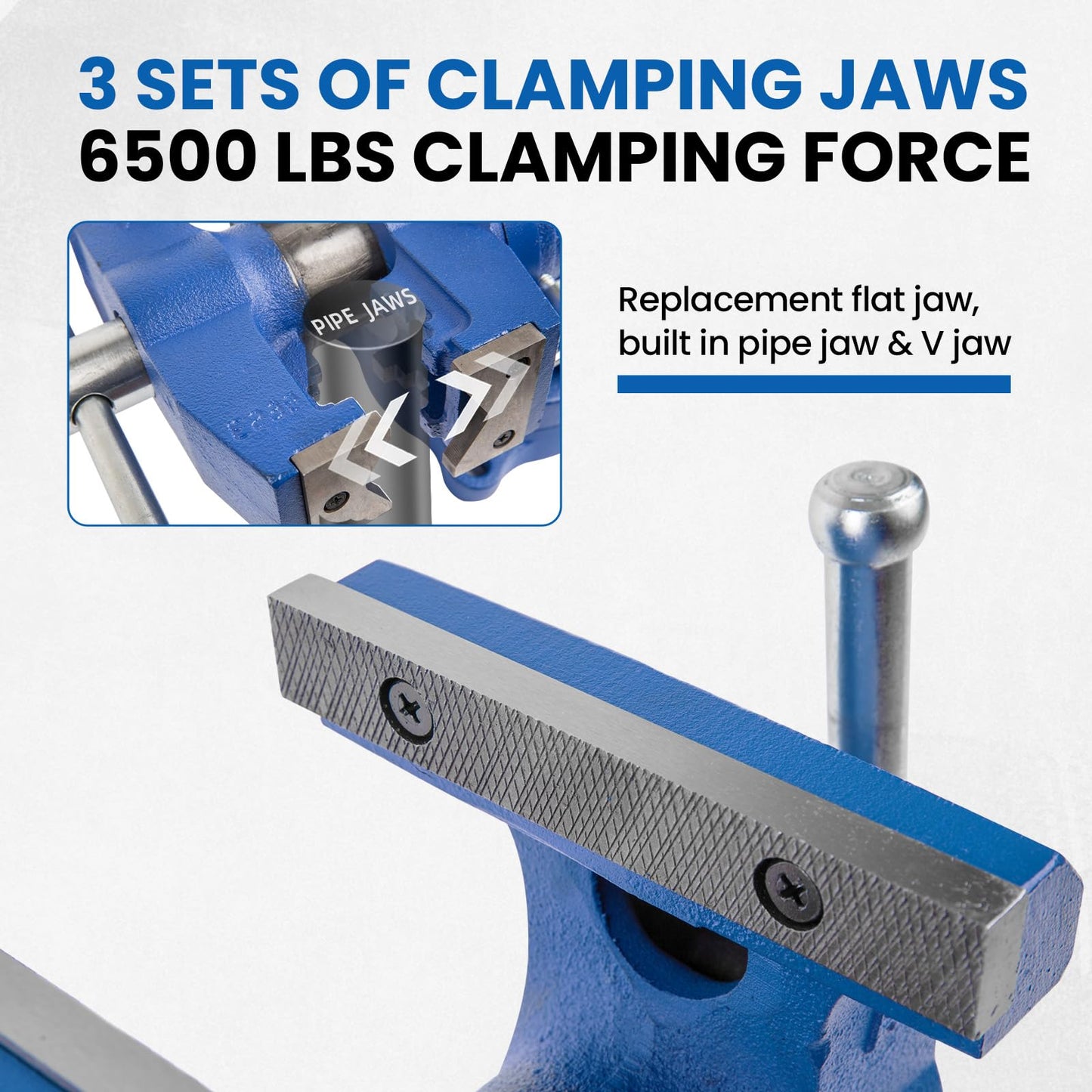 Forward Bench Vise 6 Inch with 3 Pcs Pipe Wrench Set