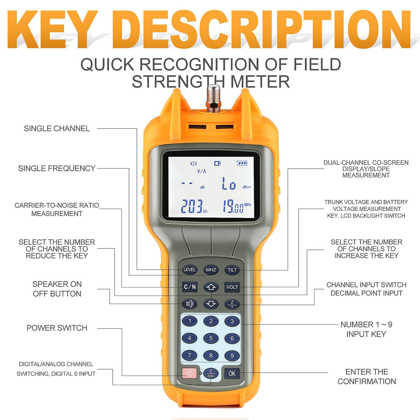 AUGOCOM® CATV Cable Tester, Coax Cable Tracer Coaxial Wire Continuity Checker, TV Handle Signal Level Meter DB Tester 47-870 MHz
