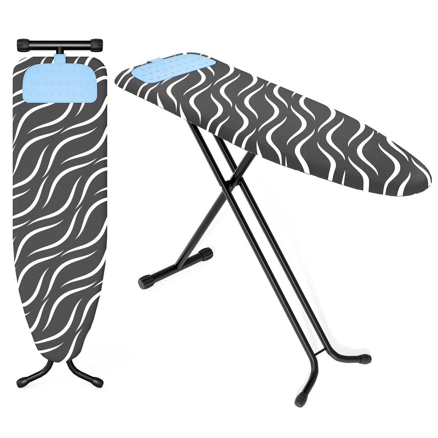APEXCHASER Ironing Board Full Size, Iron Board with Silicon Rest, Foldable Ironing Boards Standard Size, Heavy Duty Iron Stand Boads, Ironing Table with 7 Height Adjustable Anti-Slip Feet, 13x43 Gray