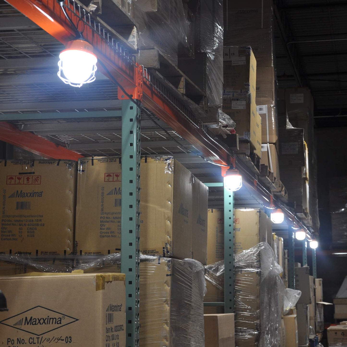 Maxxima Heavy Duty LED Construction String Light - 10,000 Lumens 100 Watts, 50 Ft, Linkable, 5000K Daylight, IP65, Ideal for Portable Job Site or Shipyard Lighting Needs