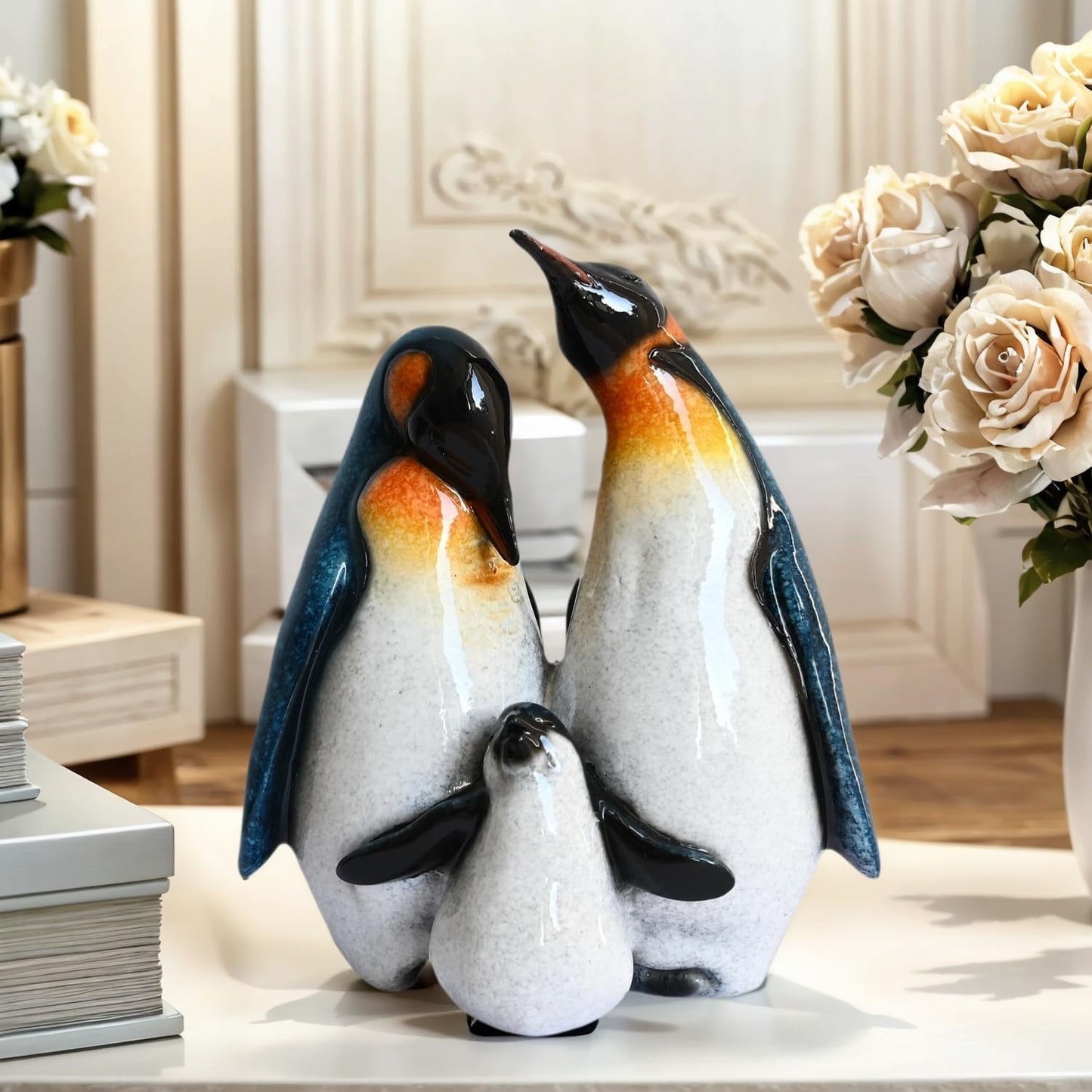 Skiennix Cute Penguin Family Statues - Charming Home Decor for Bedroom, Living Room & Office | Unique Gifts for Mom & Grandma