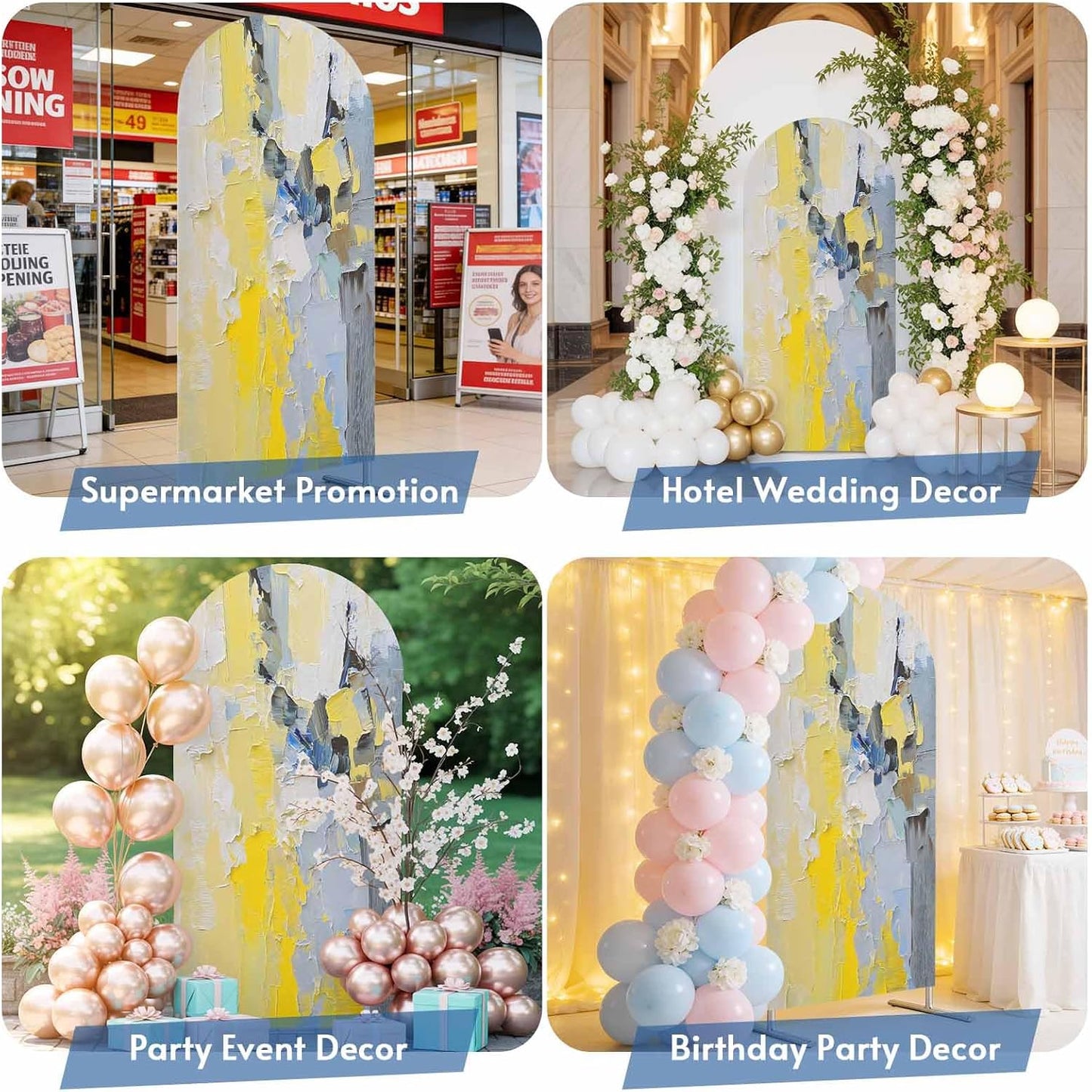 Jnbasdffb 7.2 Yellow Blue Wedding Arch Cover, Stretchy Spandex Arch Backdrop Stand Covers FT, Modern Abstract Oil