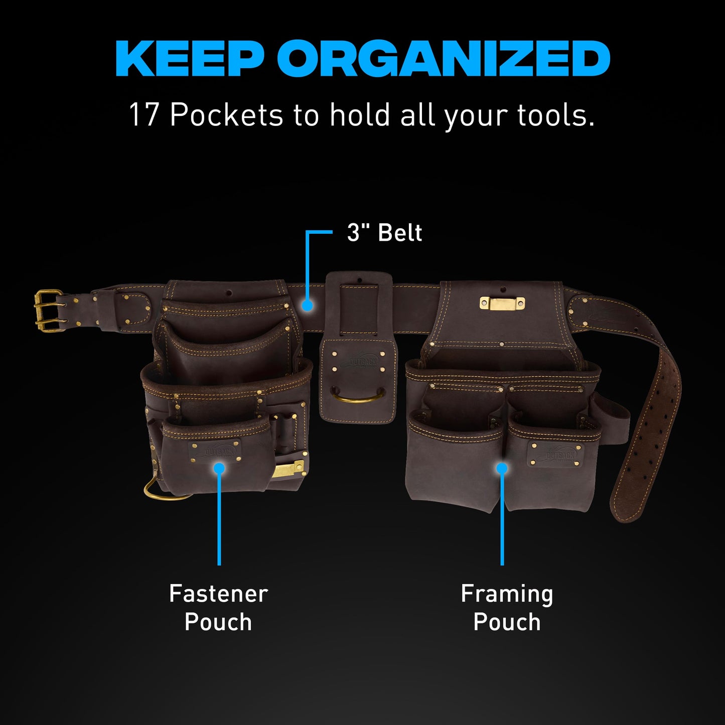 Ox Tools Pro Carpenter Tool Belt - 22-Pocket Leather Tool Belt Pouches - made of Oil-Tanned Leather with Double-Stitching and Steel Rivets - OX-P263605