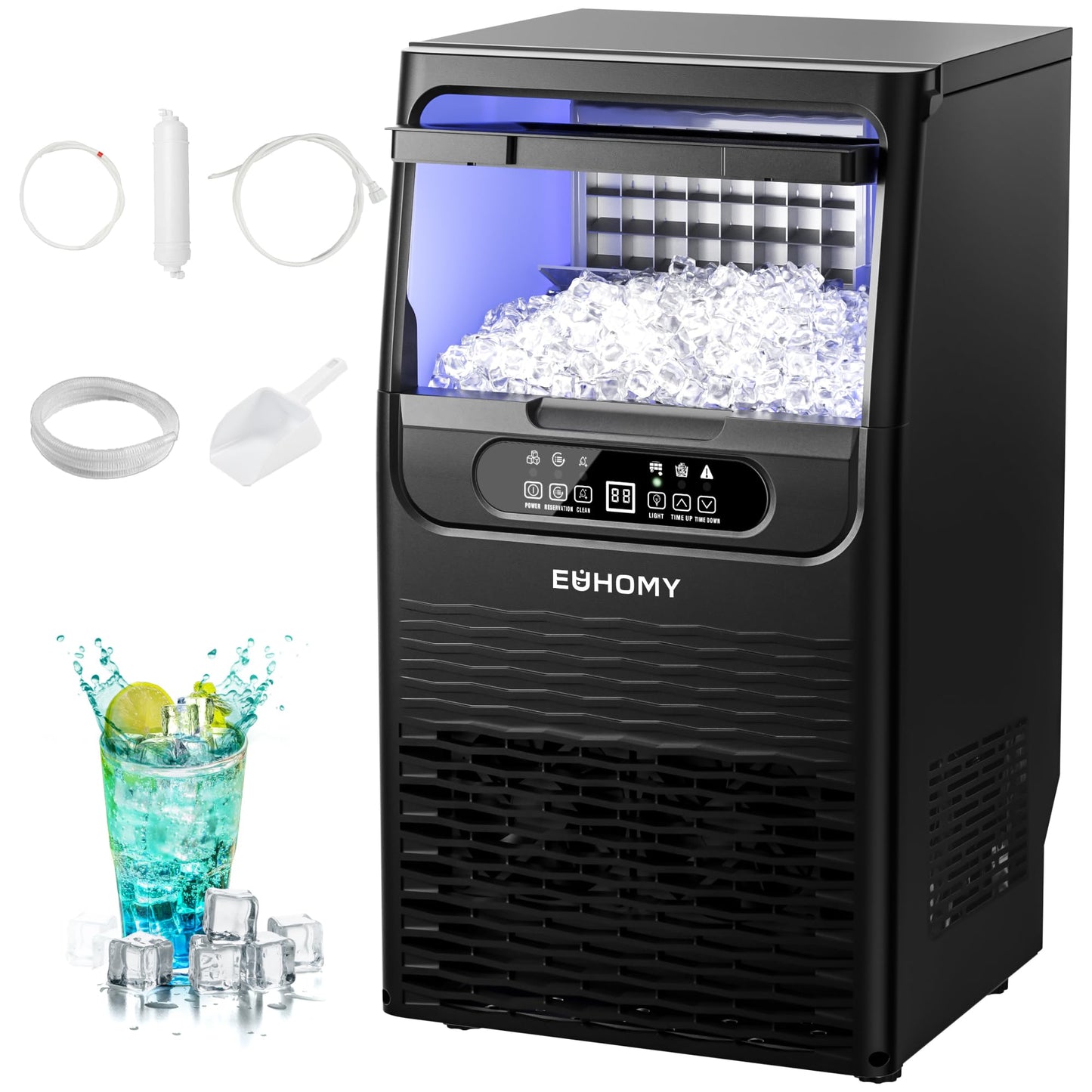 EUHOMY Commercial Ice Maker Machine,80lbs/24H,36 Ice Cubes in 8-12 Mins,Under Counter Ice Maker with Water Filter,12lbs Storage Capacity,Freestanding Ice Machine for Home/Bar/Cafe/Restaurant