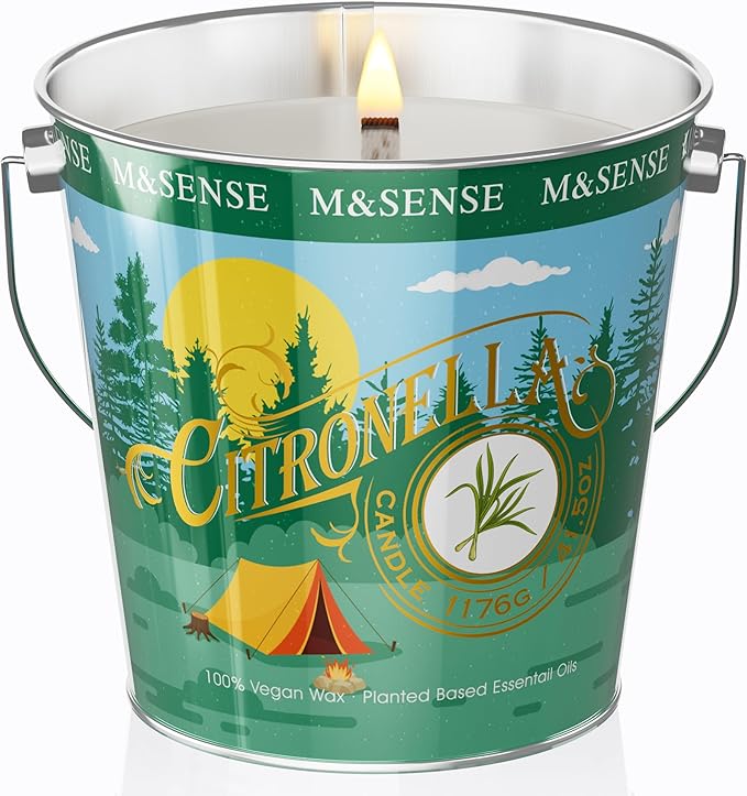 M&SENSE Citronella Candles Outdoor, 220 Hours Burn Citronella Oil Soy Candle for Patio Camping, 41.5oz Large Long Lasting Natural Verbena Rose Summer Candles for Indoor Home Scented