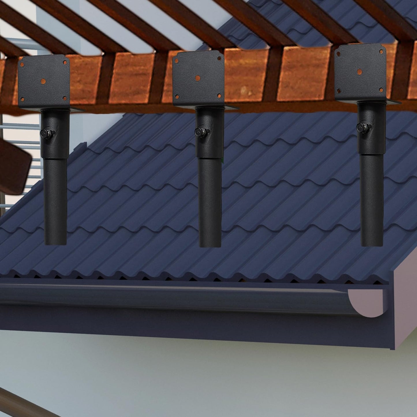 SITYEUR 3 Packs Roof Riser Brackets 3.6" Adjustable Saddle Roof Riser 16.5" High Galvanized Steel Pergola Bracket