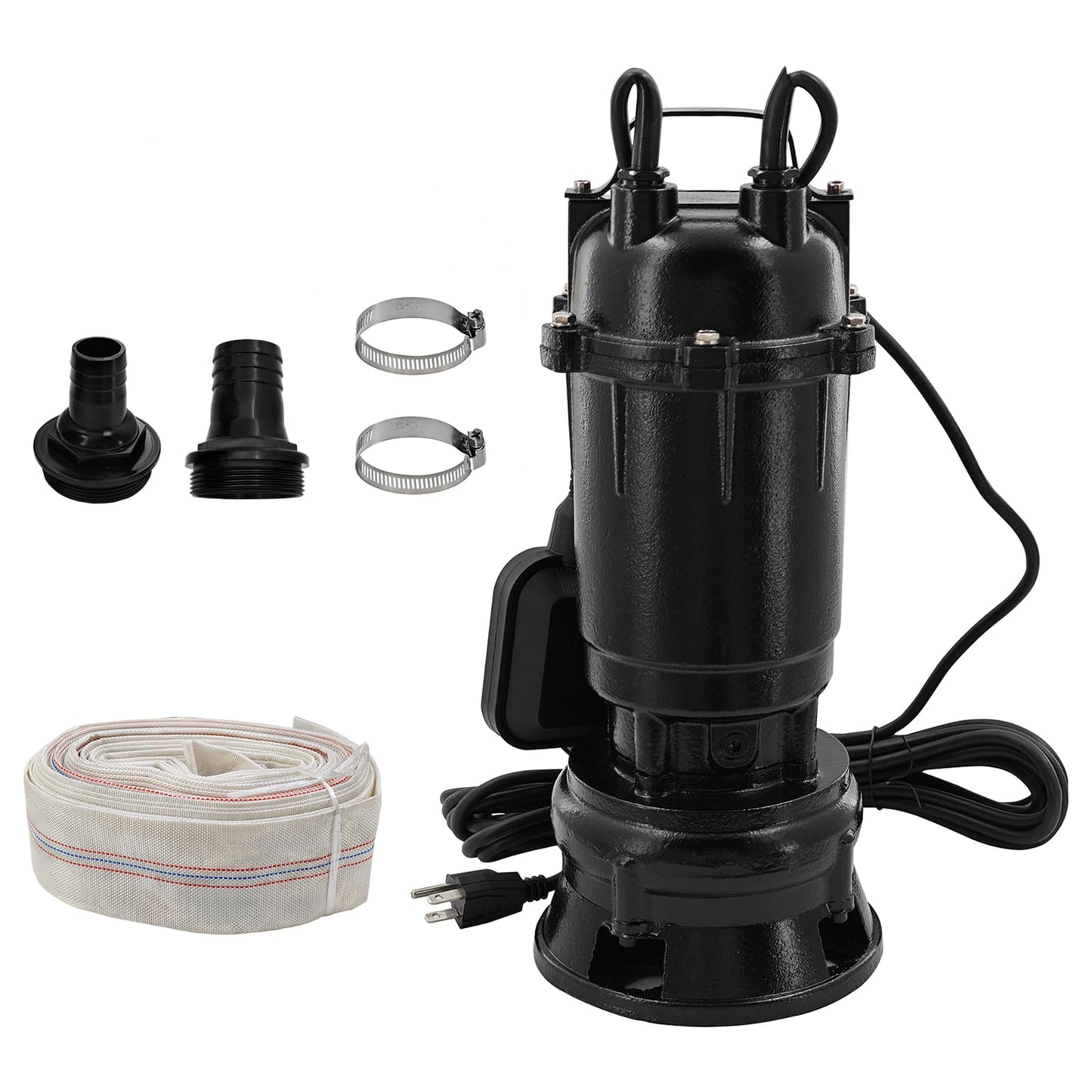 Dewinston 2HP 220V Submersible Sump Pump, 6498GPH Cast Iron Sewage/Effluent Pump 1500w with Automatic Float Switch and 66ft Hose for Sump Basin, Basement, Residential Sewage, 2'' NPT Discharge