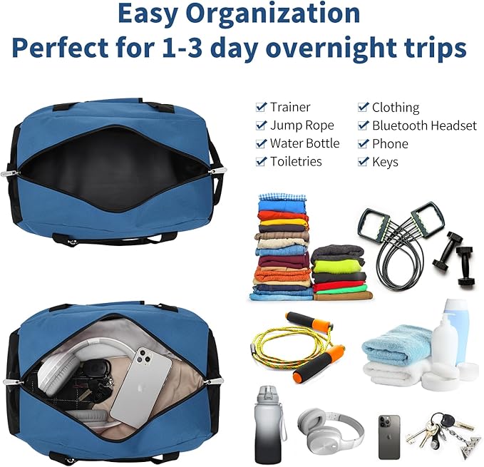 Small Gym Bag 18 inch Carry On Duffel Bag for Weekender Travel - Blue