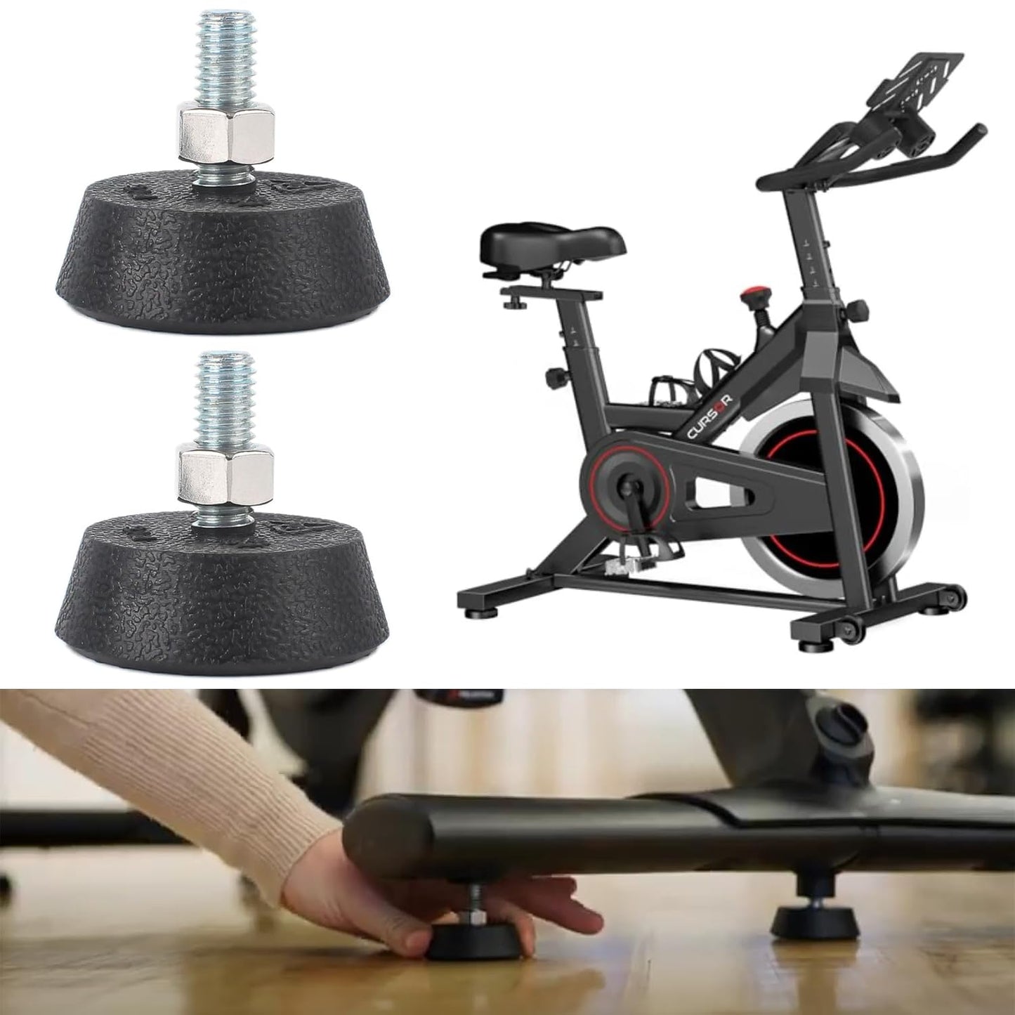 SquEqu 2 Pack Exercise Bike Leveling Feet Replacement Non Slip 3/8" Threaded Screw Stationary Bike Foot Levelers Pad Floor Protector for Exercise Bike Indoor Cycling Bike Workout Bike