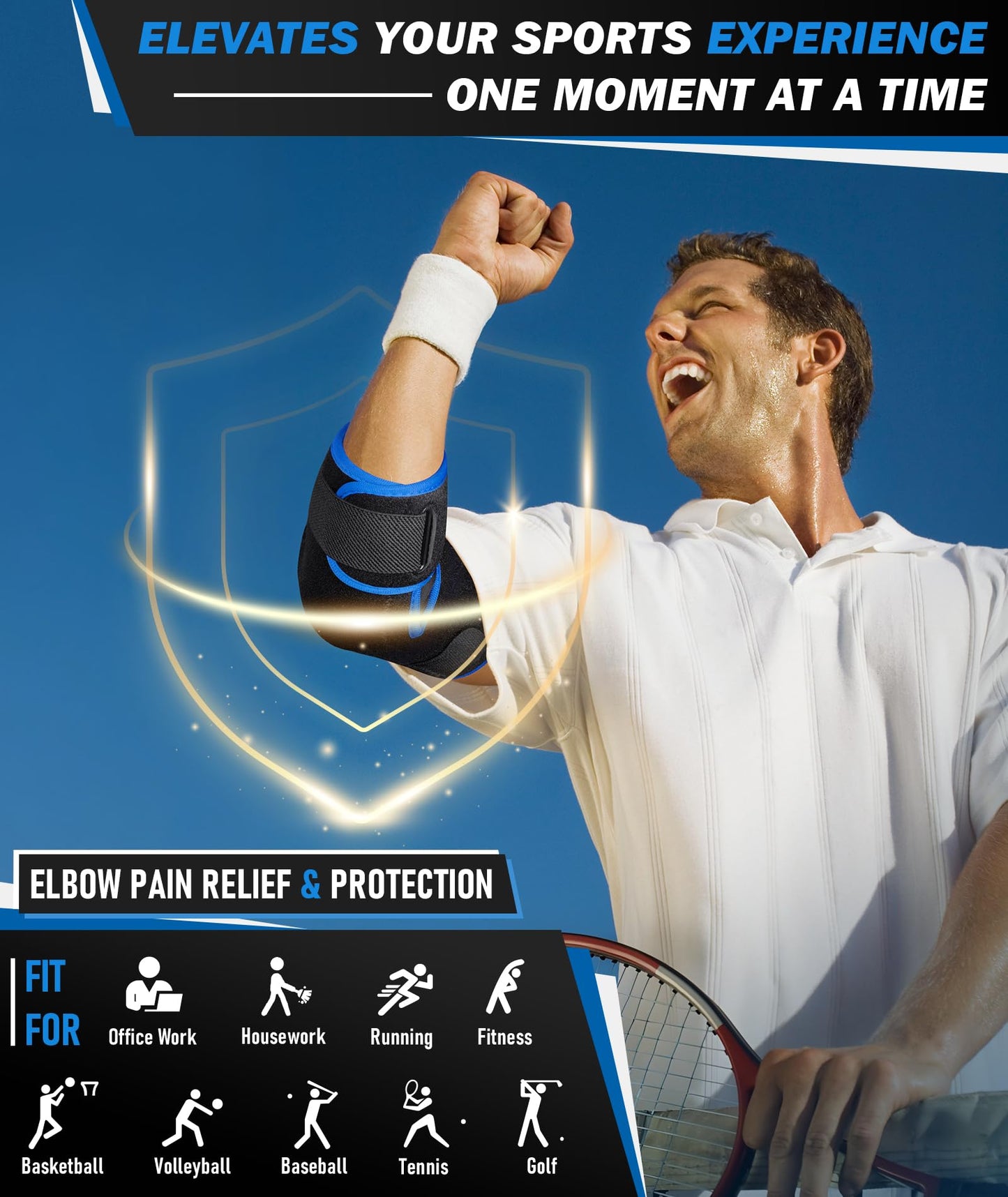 OXYSAIKO Elbow Brace for Tennis Elbow & Tendonitis- Adjustable Compression Sleeve Strap for Sports Injury, Bursitis, Arthritis Pain Relief, Elbow Support for Men & Women