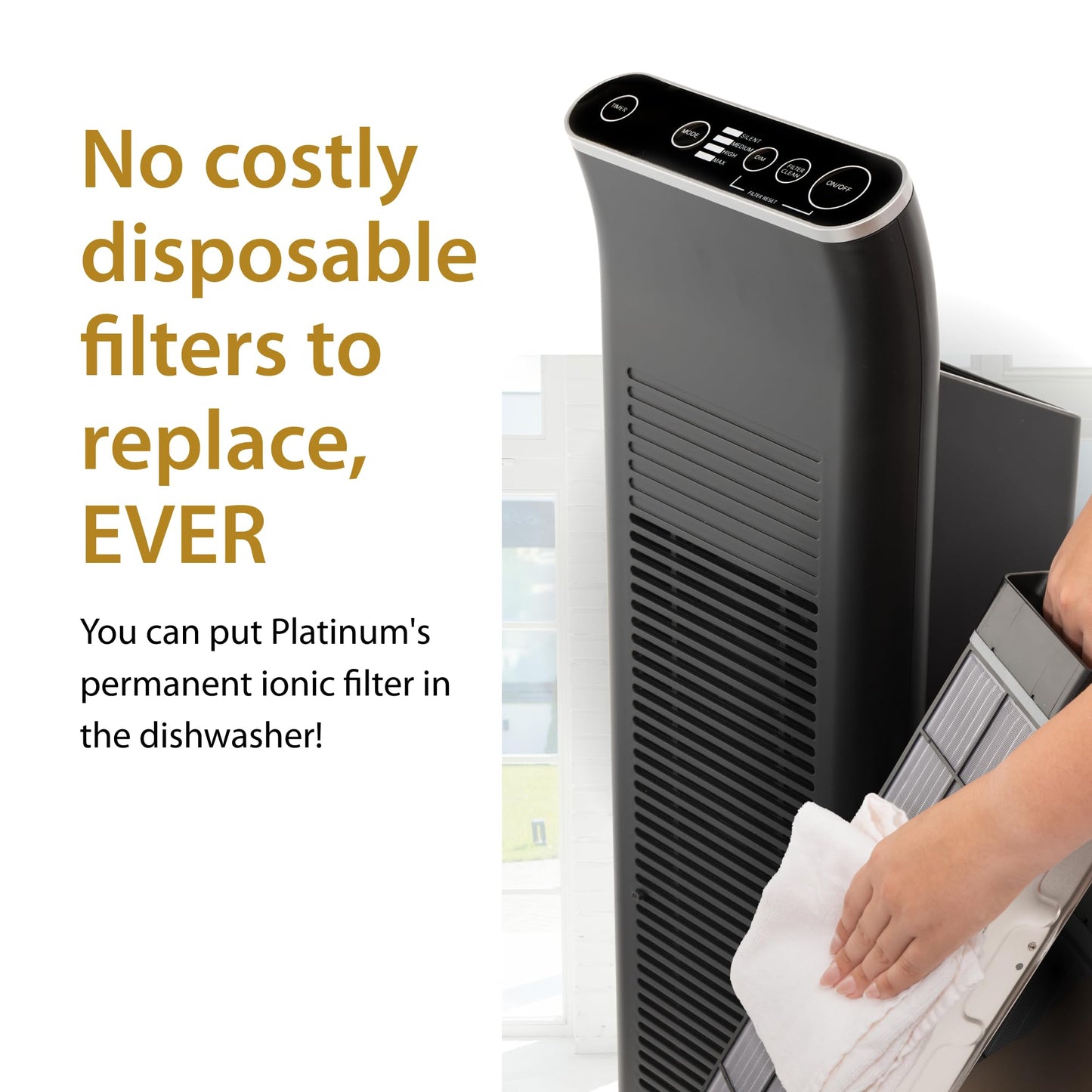 Ionic Pro Platinum (TA750) Air Purifier Tower, Never Replace Filters, Quiet Negative Ion Technology, Cleans Rooms Up to 800 sq ft
