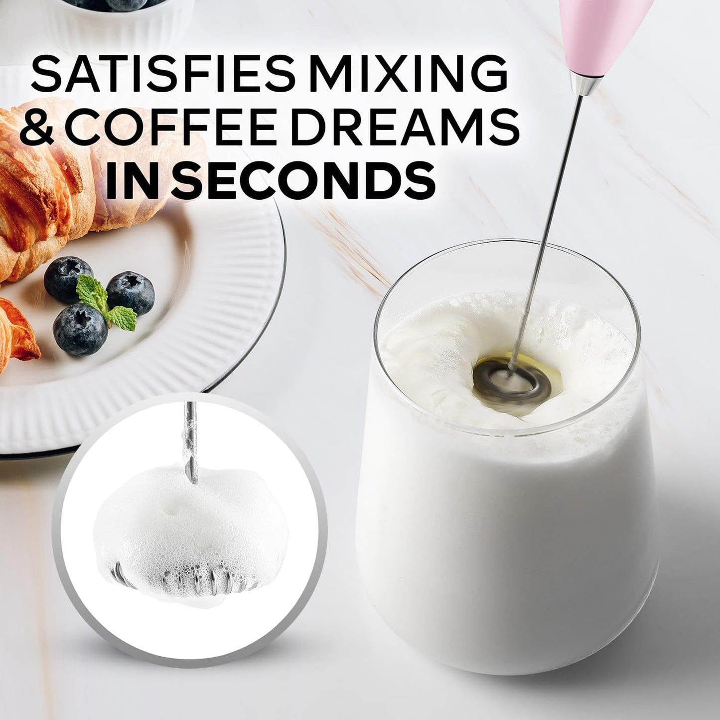Zulay Milk Frother - Powerful Handheld Drink Mixer for Coffee, Cappuccino & Matcha | Includes 4 Duracell Batteries