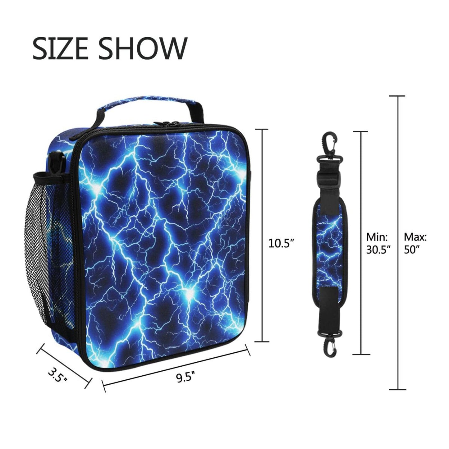 WEVIBOFU Blue Lightning Lunch Box for Girls Boys Insulated Lunch Bag with Adjustable Shoulder Strap Kids Thermal Tote Bags Cooler School Travel Picnic