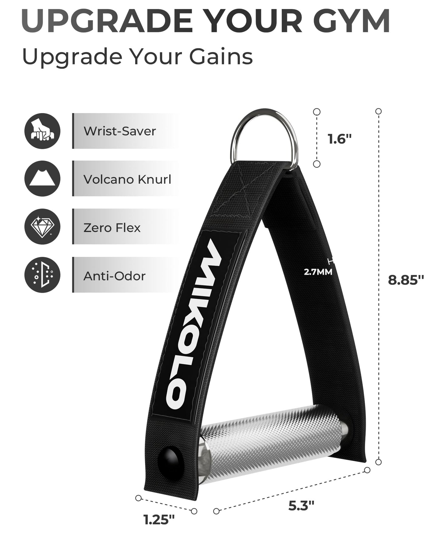 Mikolo Aluminum Alloy Cable Machine Handles, Exercise Handles D Handle Cable Attachments for Gym, Durable Cable Machine Attachment for Cable Crossover Training (with Bearing and 15mm Steel Tubing)