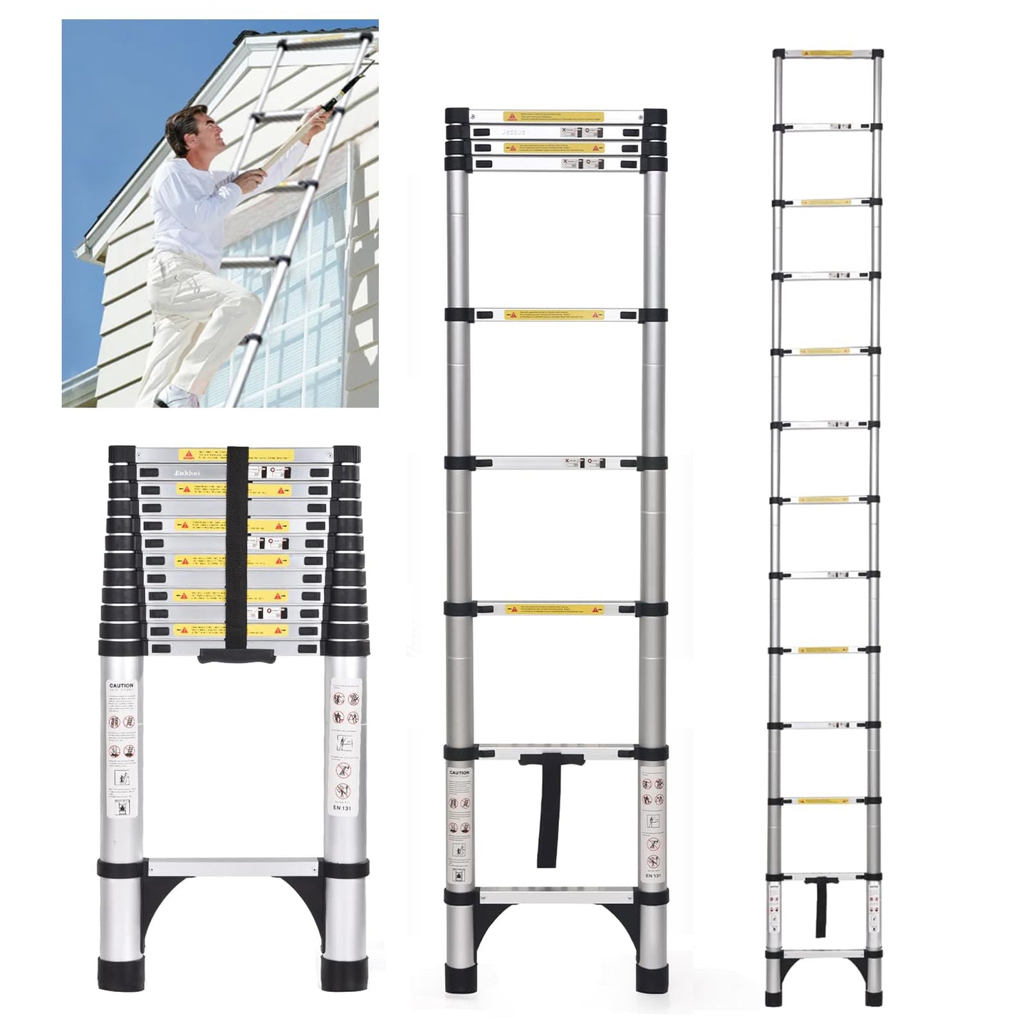 JADDUO 20.3FT Telescoping Ladder, Portable Extension Folding Ladder, Multi-Purpose Compact Ladder for Household or Outdoor Work, 330lbs Max Capacity