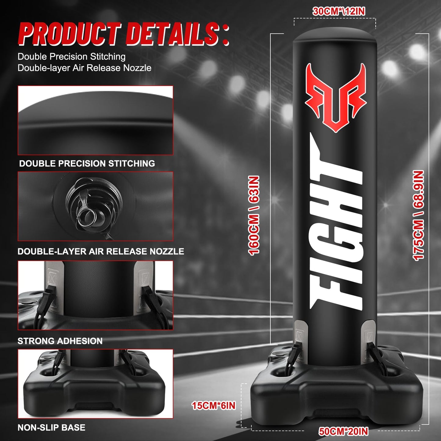 Standing Punching Bag for Adults, Upgrated Base Heavy Bag with Stand Boxing Training Equipment with MMA Gloves and Pump, 0.7mm Thickening Material Kicking Bag for Home Gym Workout Muay Thai Fitness