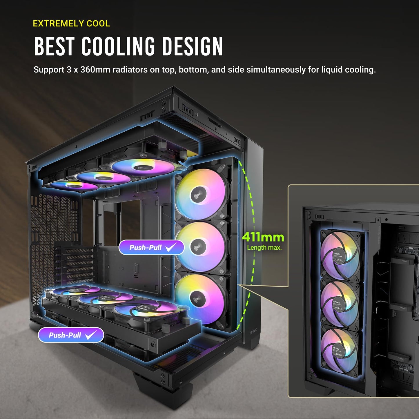 Antec C8 ARGB, 2X TQR 160mm & 1x TQ 140mm ARGB PWM Fans Included,Dual-Chamber Layout, Type-C, 360mm Radiator Support, Seamless TG Front & Side Panels, RTX 40 Compatible, Full-Tower E-ATX PC Case