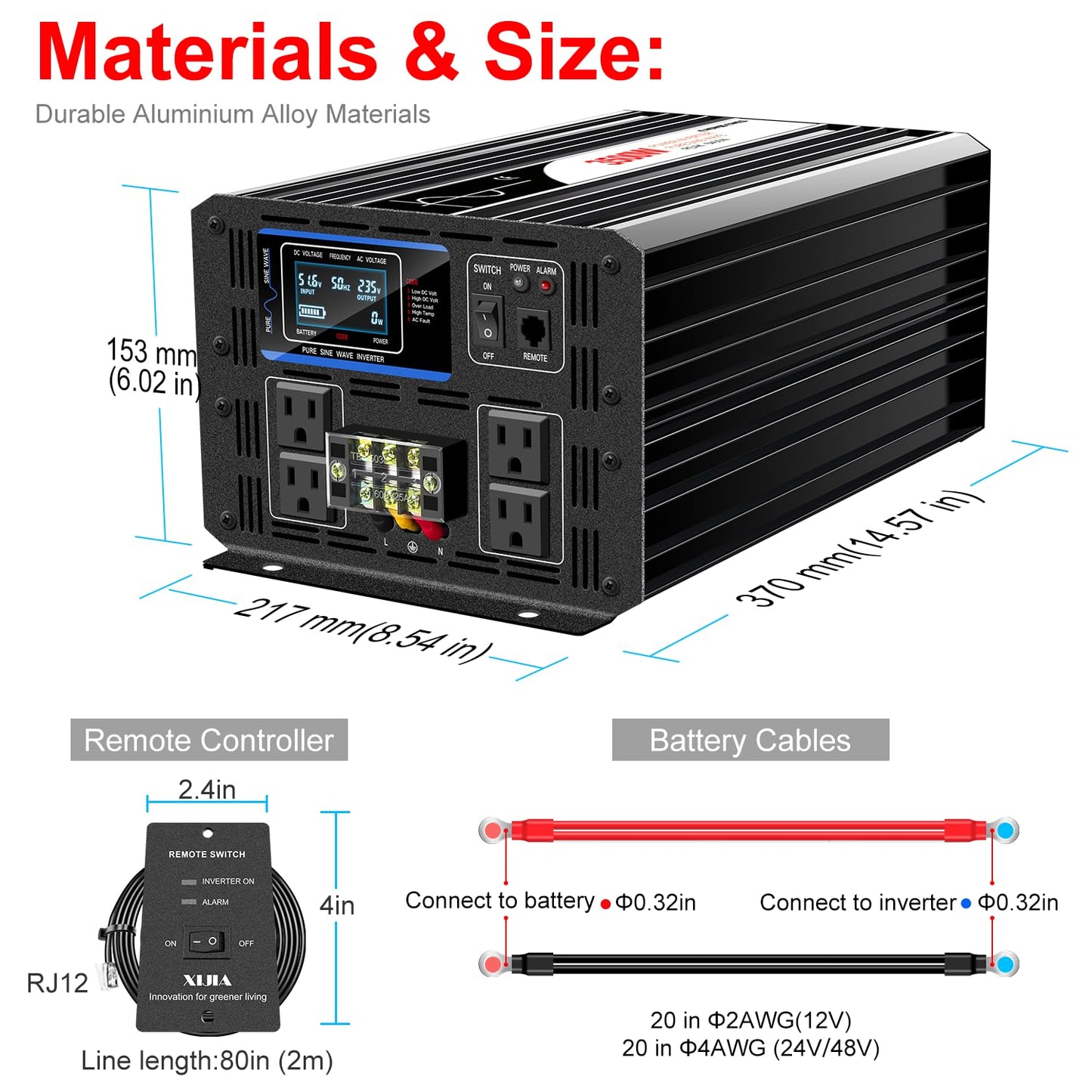 Xijia 3500W Pure Sine Wave Inverter 48V DC to 120V AC Converter for Off-Grid Solar System, Home Backup, RV, Truck – High Efficiency, Low Idle Power, Strong Load Capacity,Surge 7000W