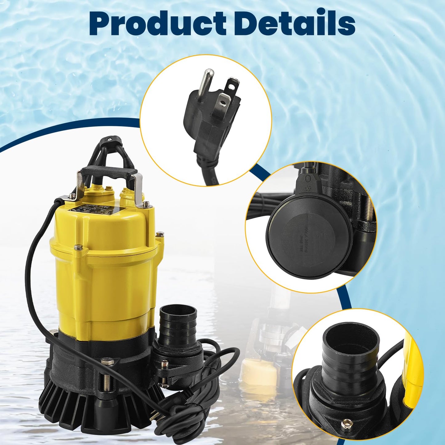 PSTF2 400 5000620435 Submersible Pump with Float Switch 1/2 HP 110V 2'' Dewatering Pump Effluent Pump Replacement for Wacker Neuson for Pool Basement Outdoor Pond Draining