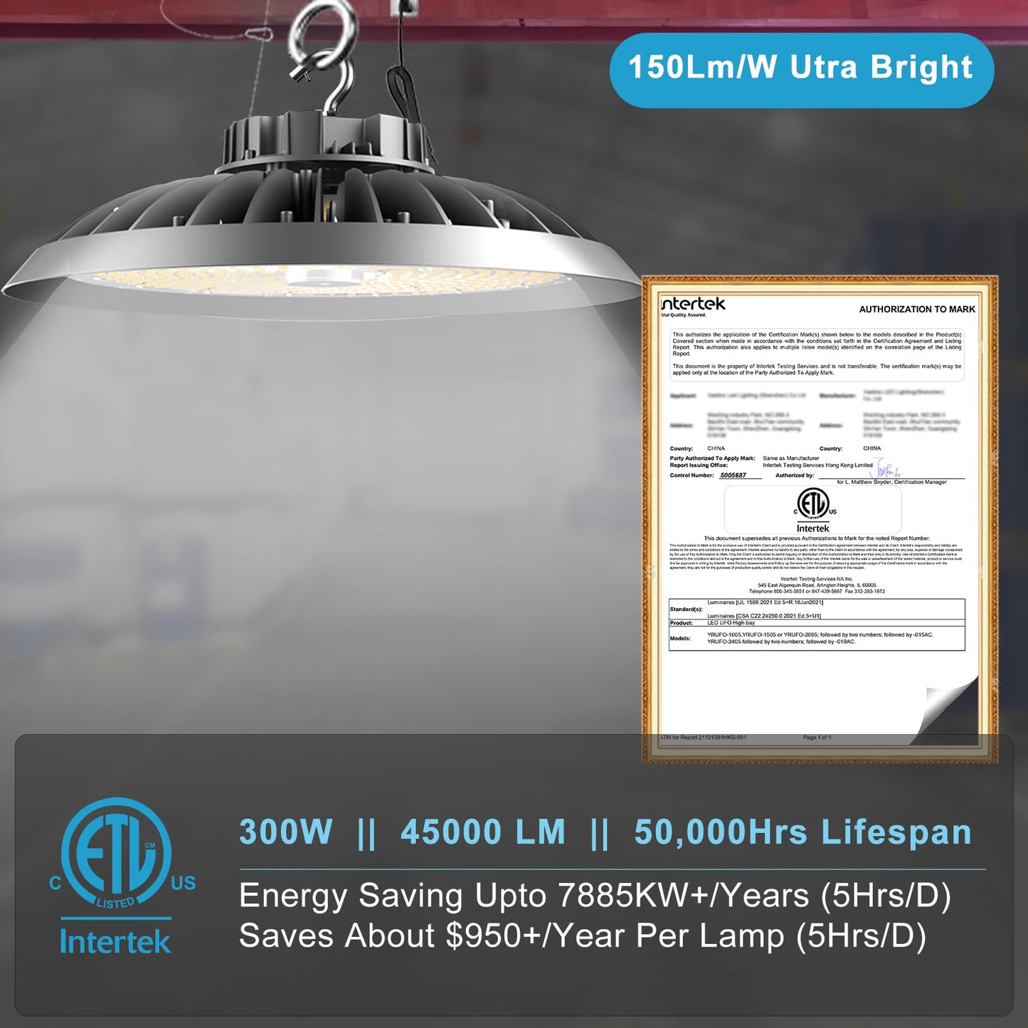 Lightdot LED High Bay Lights 300W (340x1W) 45000lm High Bay LED Shop Lights, AC100-277V Plug and Play Commercial UFO Lights for 30-50FT Height Warehouse,Workshop, Garage & Barn-4Pack