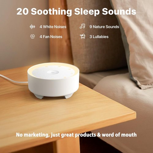 Kipcush White Noise Machine - 20 Soothing Sounds, Dimmable Night Light, USB Powered | Sleep Better Tonight