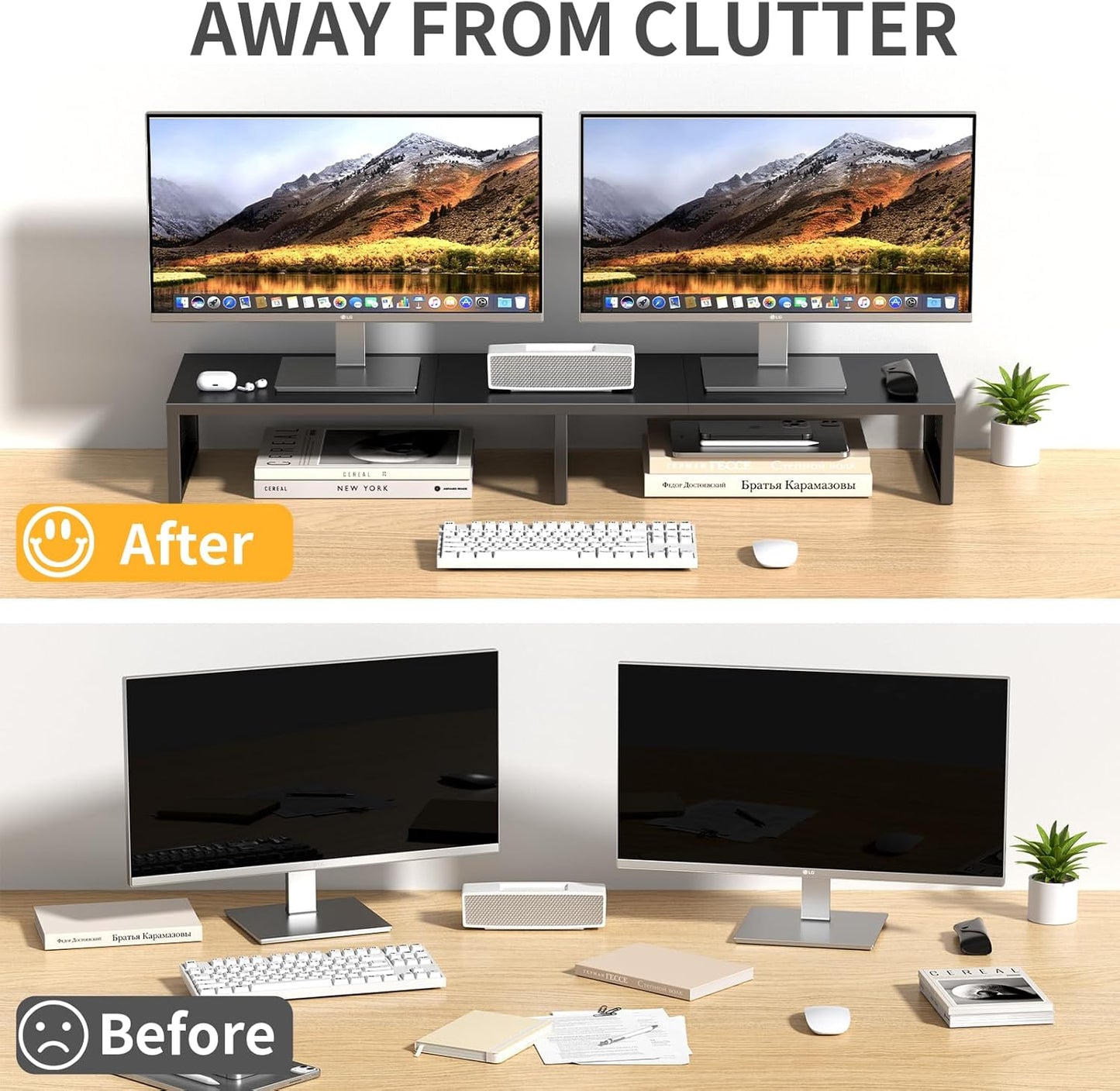 Dual Computer Monitor Stand Riser, Desk Organizers and Accessories, Printer & TV Stand, Desk Shelf, Office Desk