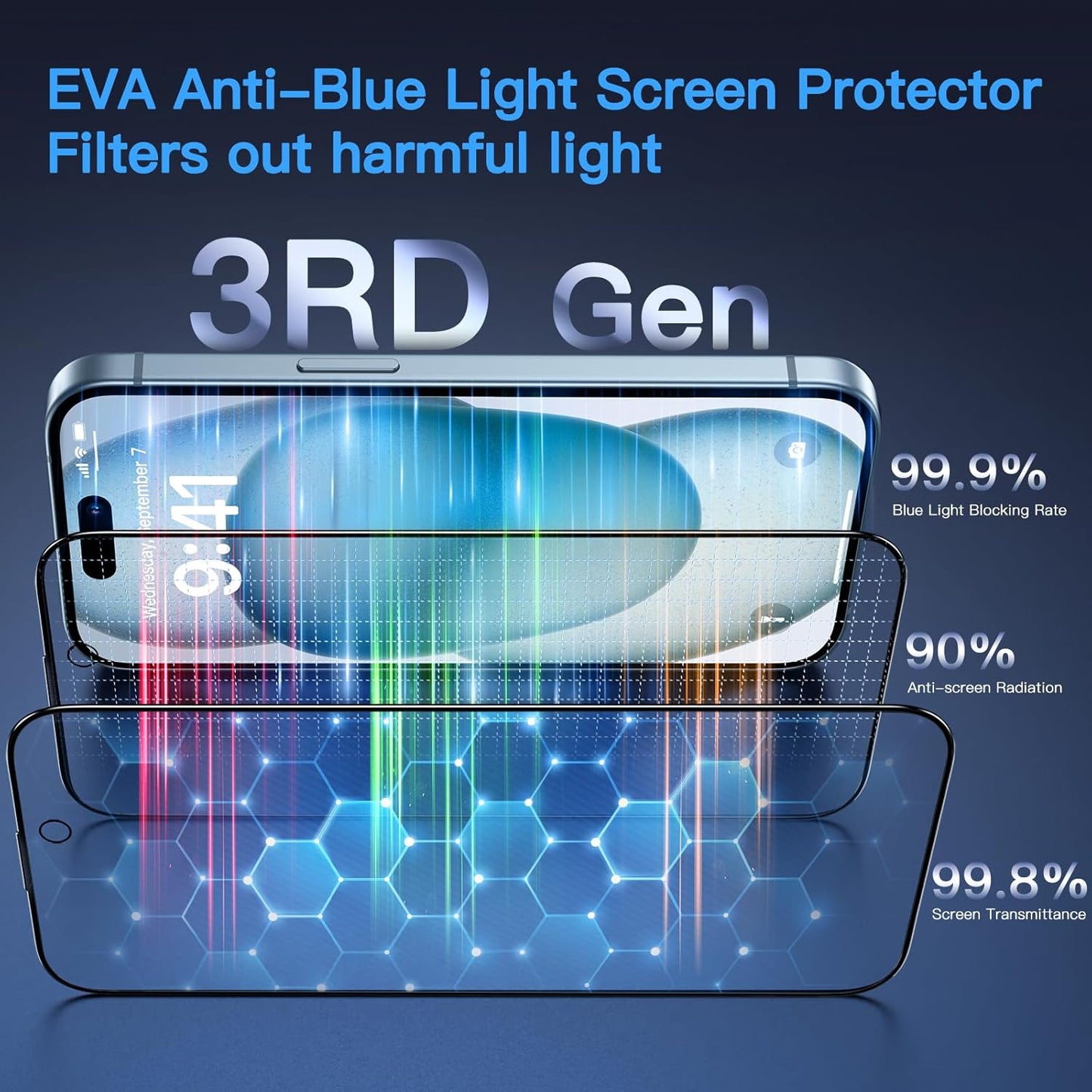 15 9H 15, 2 Pack Uyiton Anti-Blue Light for iPhone Screen Protector - Unbreak-Glass Full Coverage Case Friendly Scratch