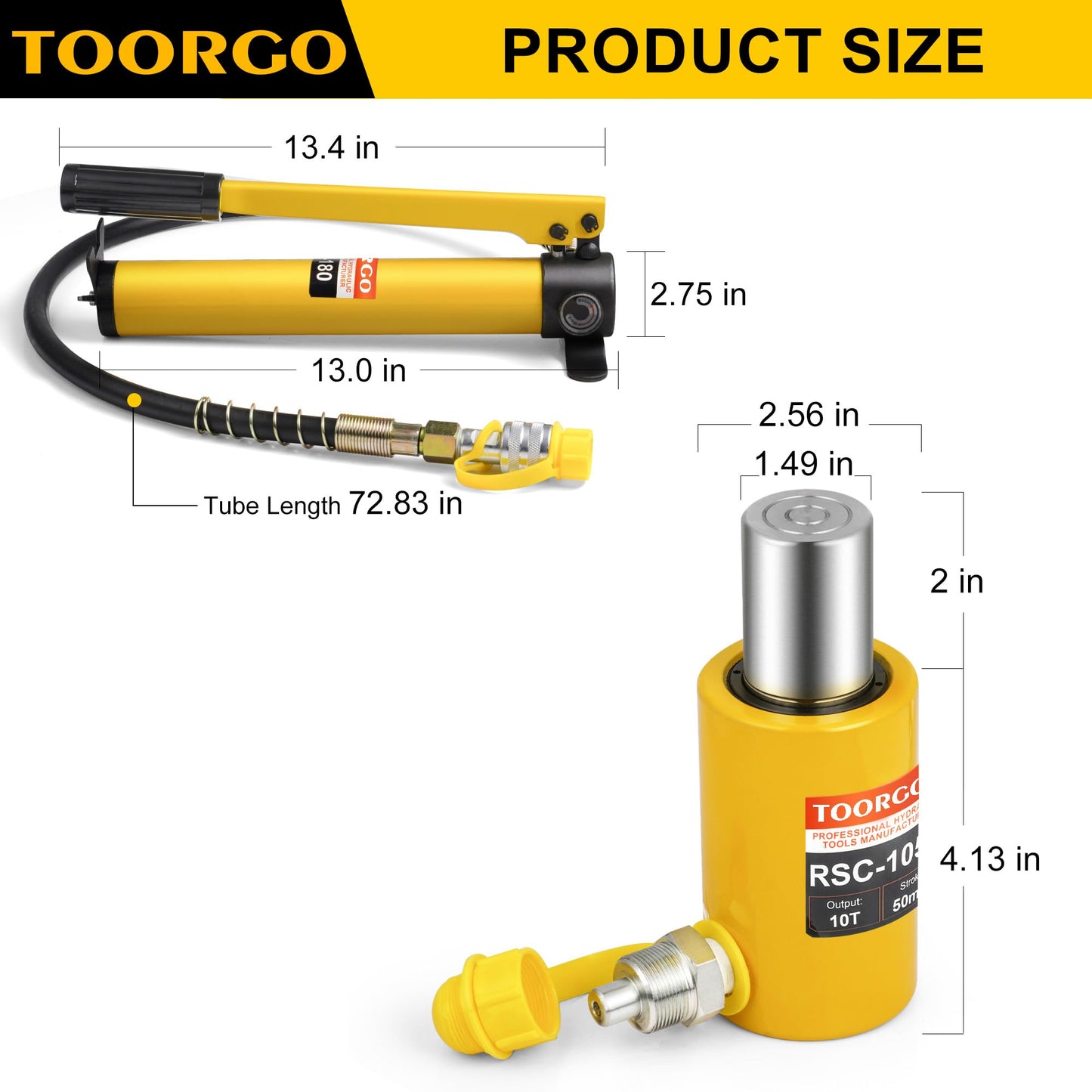 TOORGO 10 Ton Hydraulic Cylinder Jack with 2" Stroke Hydraulic Ram, Porta Power Automatic Retracting Jack CP-180, Yellow