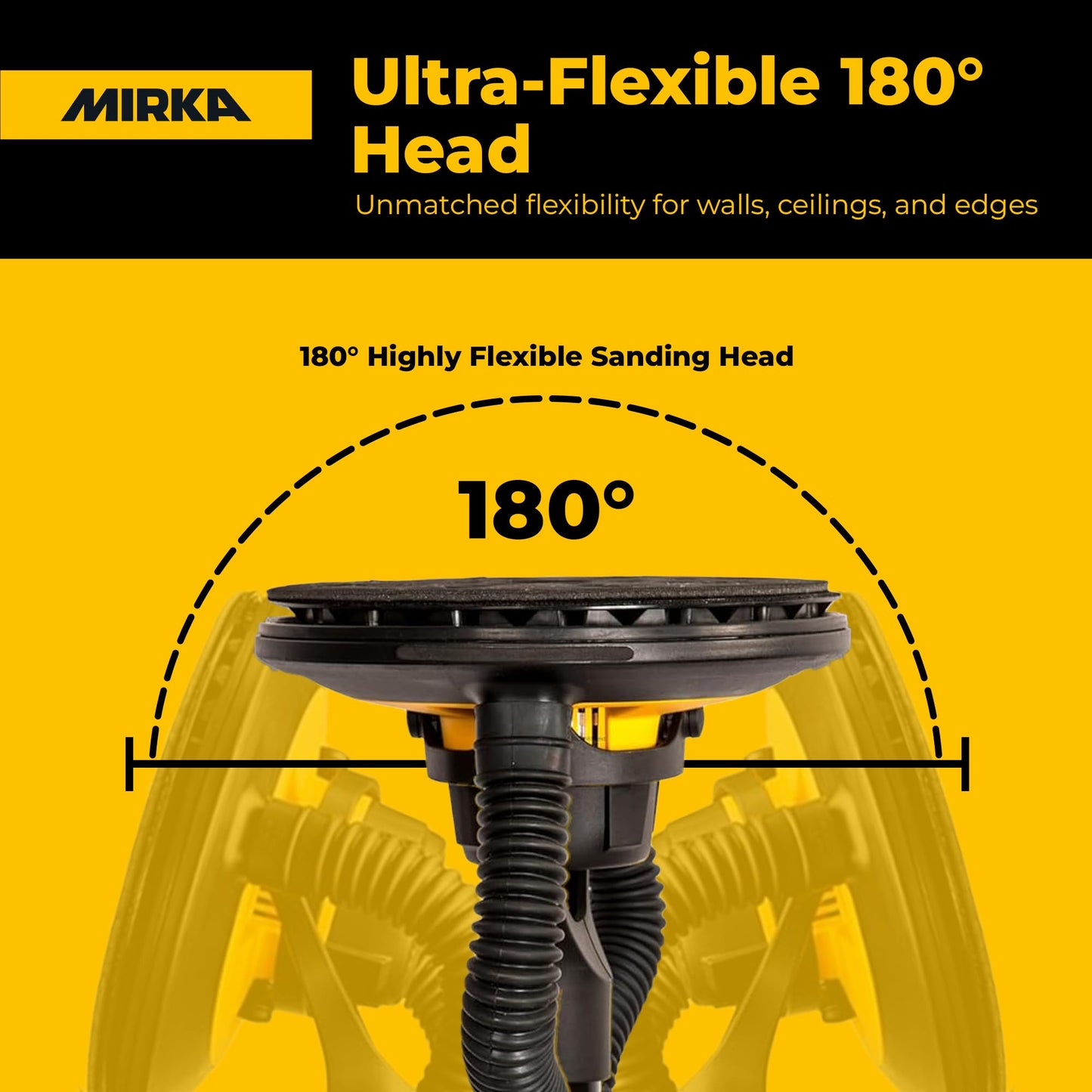 Mirka LEROS Electric Vacuum Drywall Sander Pole – Ergonomic Lightweight 7.1 lb Tool with 9″ Orbital Head, 180° Flexible Design, Dual Suction for Dustless Walls Ceilings Painting Prep