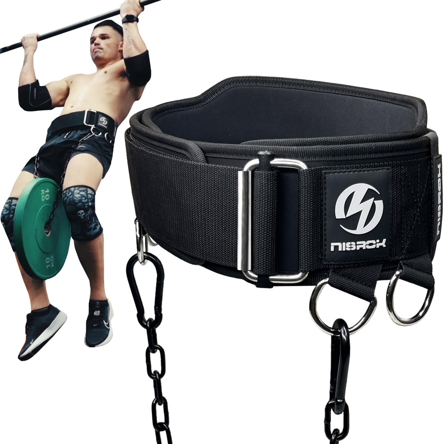 2-in-1 Weightlifting Belt & Dip Belt with 41 IN Steel Chain, Double-Layer Design, Powerlifting Gym Belt for Pull Up, Squat, Deadlifts & Added Weight Training, Unisex for Men & Women(Large)