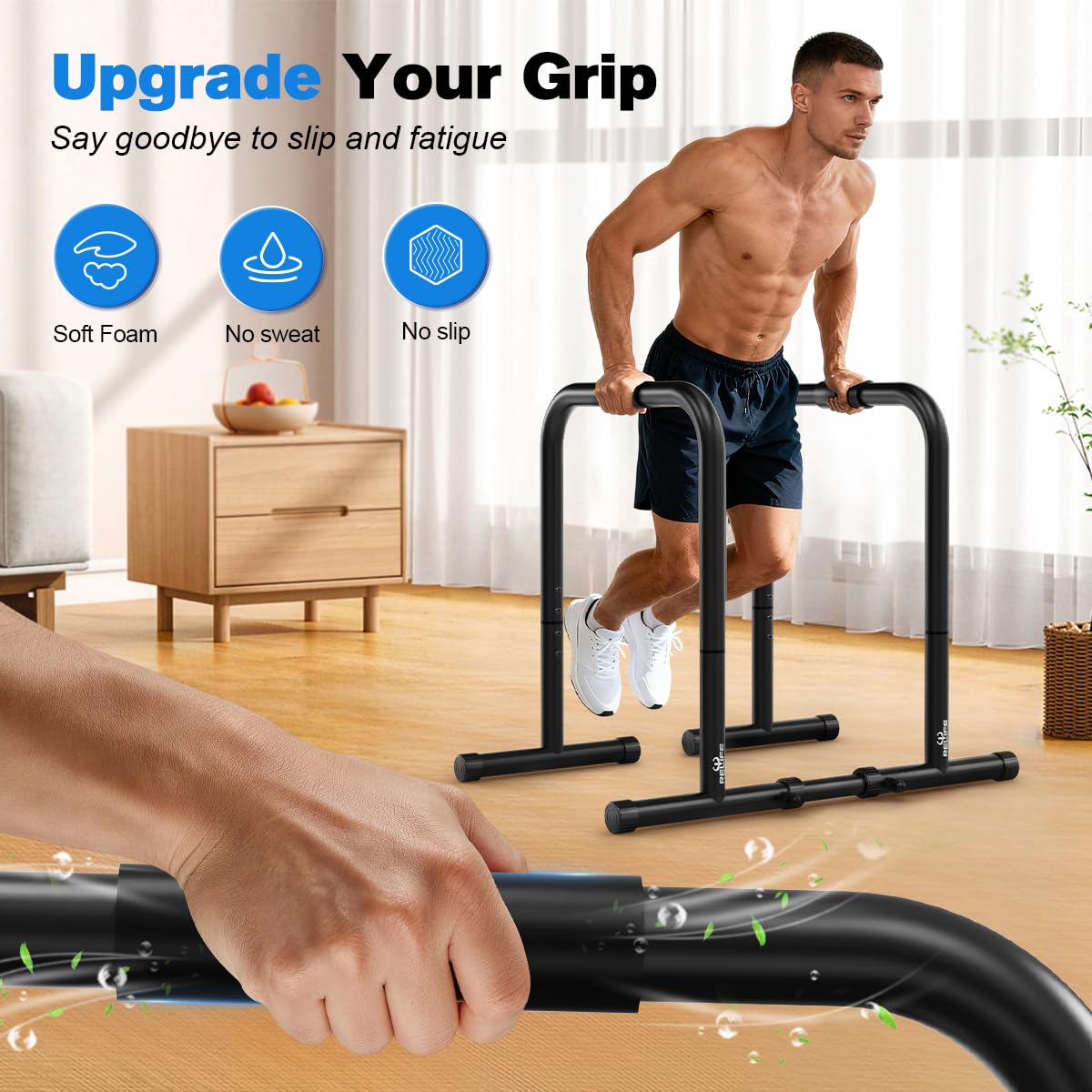 RELIFE REBUILD YOUR LIFE Dip bars &Dip Station Functional Heavy Duty Dip Stands Fitness Workout Dip bar Station Stabilizer Parallette Push Up Stand (Black)