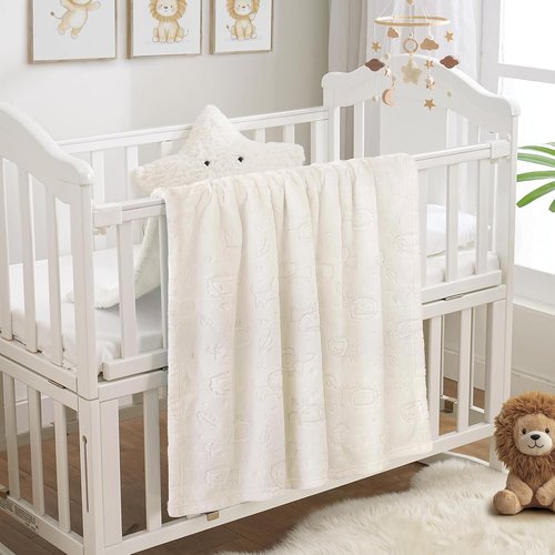 BORITAR Fleece Baby Blanket - Ultra Soft 3D Animal Design | Cozy Infant Toddler Receiving Blanket (30x40 Inches, Cream)