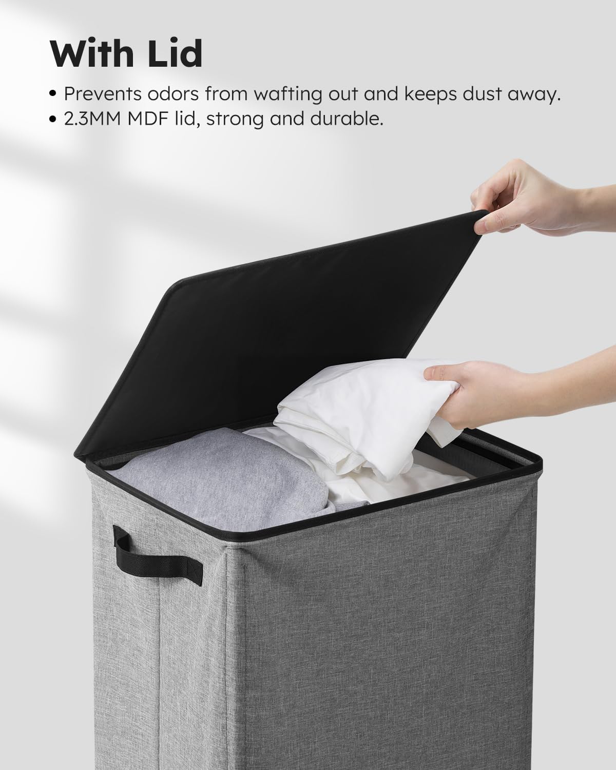 SOLEDI Laundry Hamper - 100L Collapsible Clothes Basket with Lid & Removable Bag | Grey