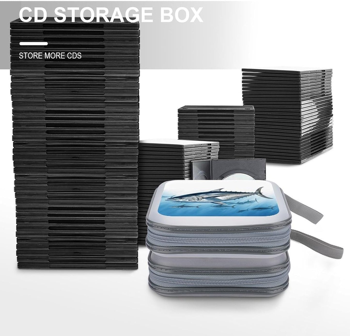 FodPand 40 Bluefin Tuna Thunnus CD Case with Zipper Capacity DVD Case Holder Hard Plastic DVD Disc Storage Box Portable