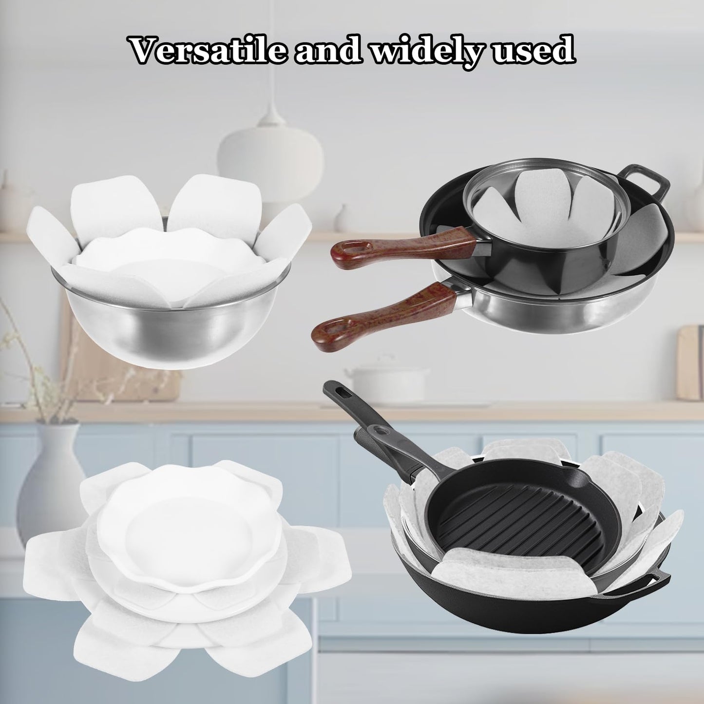 Pan Protectors, Set of 6 and 3 Different Size, Premium Felt Pot Protectors for Stacking Non Stick Pan Dividers Separators Pads for Stacking and Protecting Your Cookware (White)
