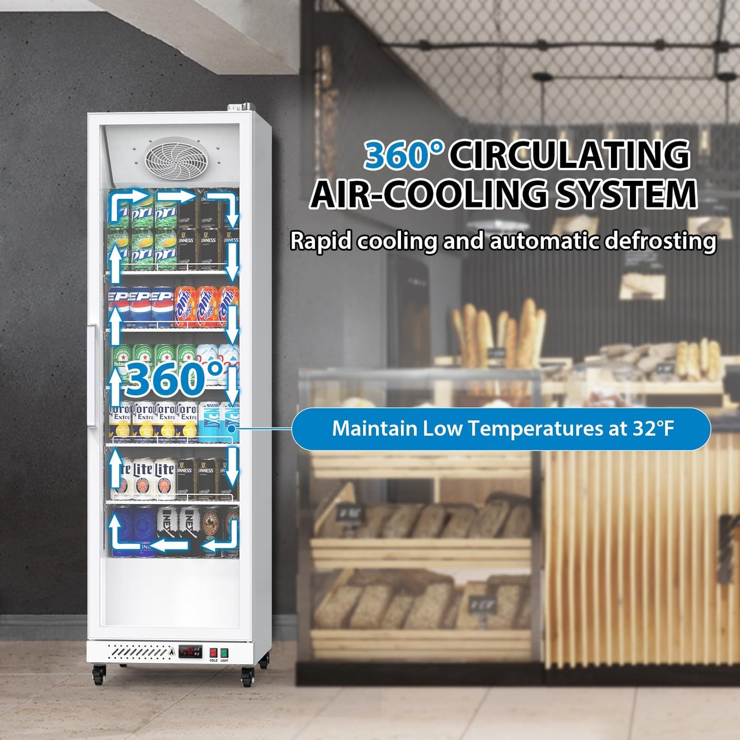 IDEALHOUSE Commercial Refrigerators, 12.4 Cu.Ft Beverage Cooler, Commercial Fridge with Glass Door Display, LED Light Adjustable Shelves Drink Cooler for Restaurant Grocery Store Home, White
