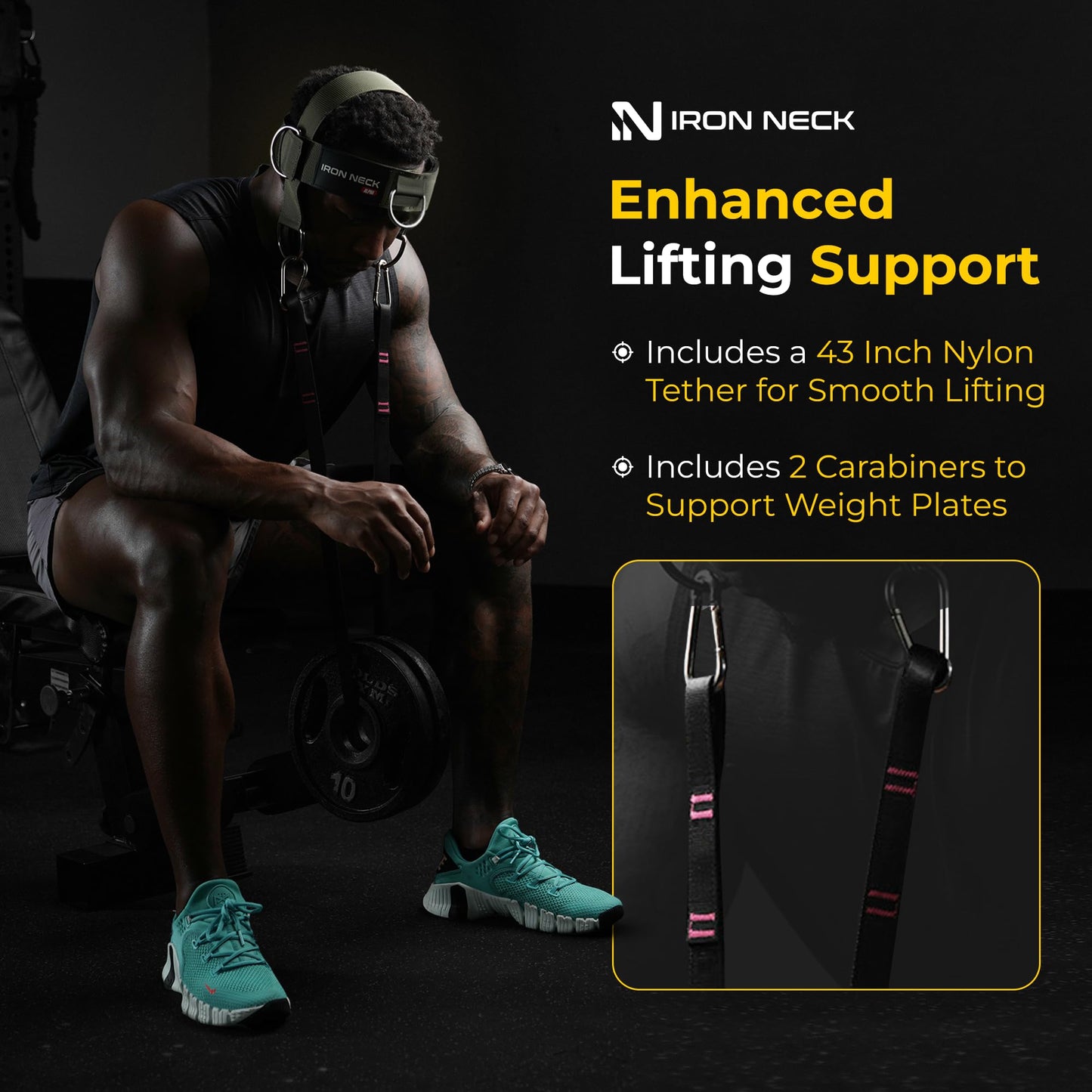 Iron Neck Neck Trainer, Exerciser, & Strengthener with Adjustable Head and Chin Strap - Portable Head Harness for Weight Lifting, Home, & Gym Use - Exercise & Workout Equipment (Alpha, Green)