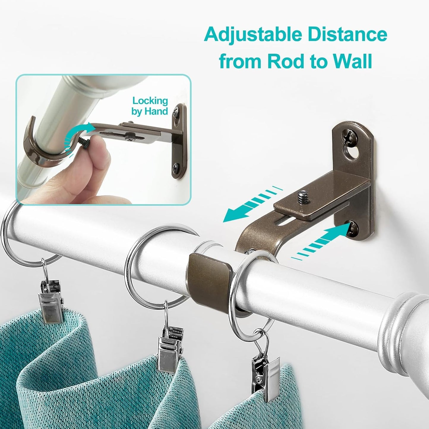 Skiennix Adjustable Curtain Rod Brackets - Durable Metal Drapery Rod Holders for 1-Inch Rods | Brown, Set of 2