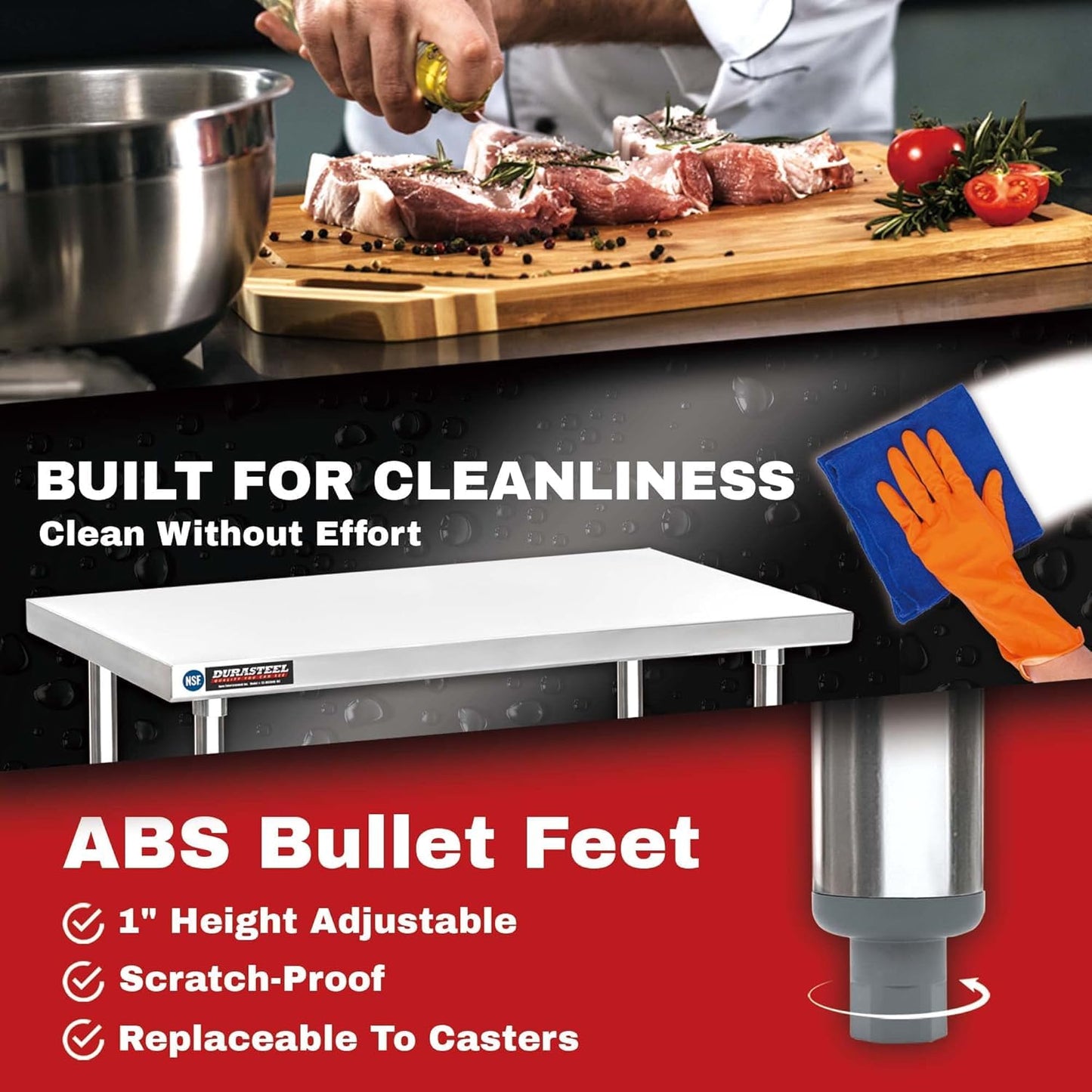 DuraSteel 30x72 Stainless Steel Work Table - NSF Commercial Prep Metal Table - Outdoor Pizza Oven Stand w/Under Shelf - Kitchen Island Laundry Utility Garage Microwave Stand Large Rolling Storage Cart
