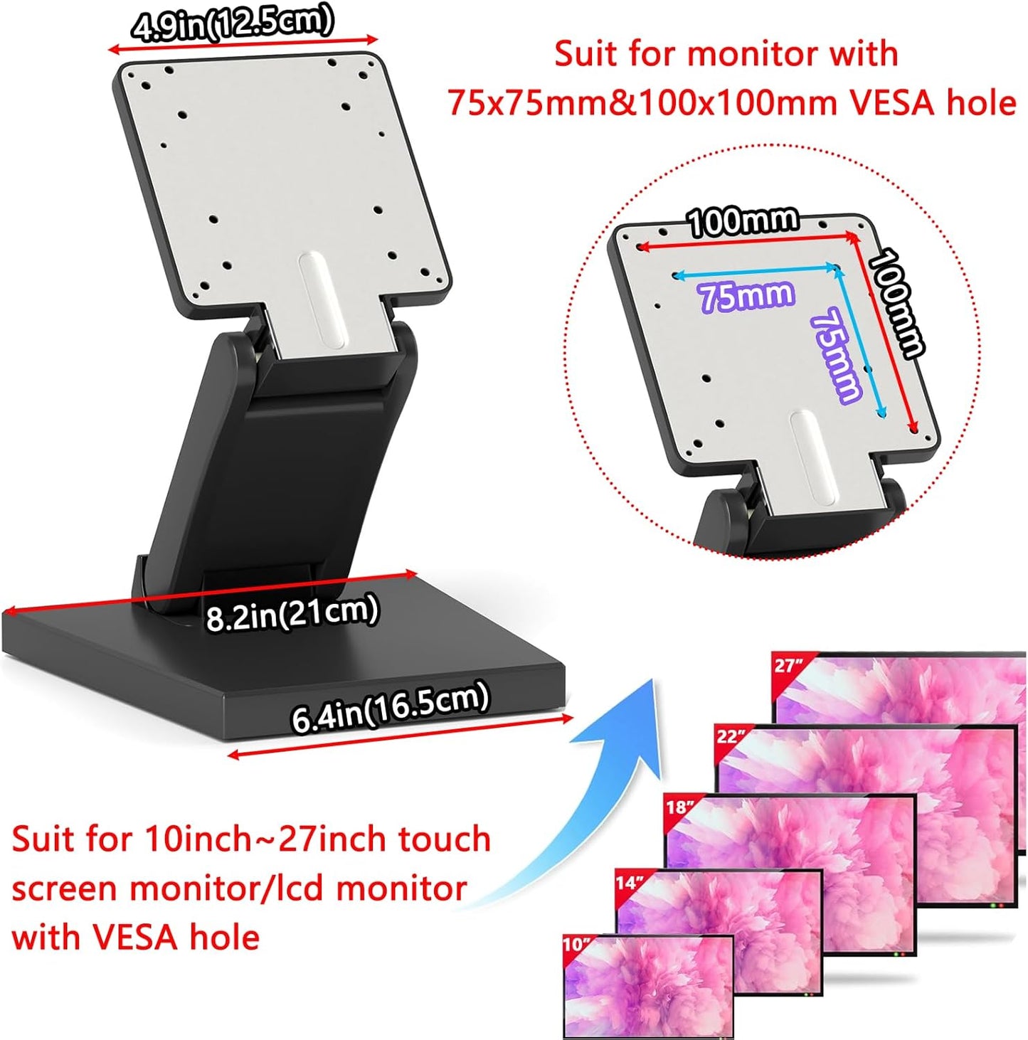 yeshine 75x75mm&100x100mm Adjustable Metal Folding Monitor Bracket for Touch Screen Desk Mount with VESA Hole All