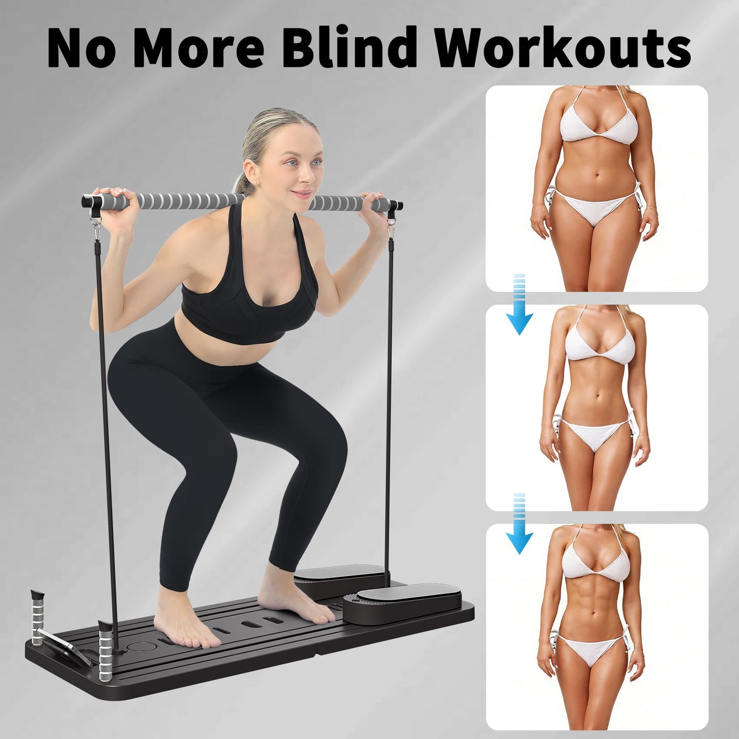 VigorEdge Pilates Board - Pilates Reformer Set, Multi-Purpose Foldable Pilates Reformer Board for Home,11 in 1 Pilates Equipment (Gray)