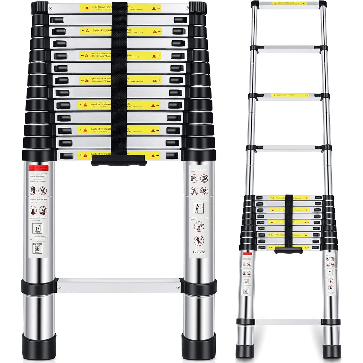 Telescoping Ladder,16.5 FT Aluminum Extension Ladder with 2 Replacement of Non-Slip Rubber Cover, 330 lbs Max Capacity, Multi-Purpose Collapsible Ladder for RV or Outdoor Work