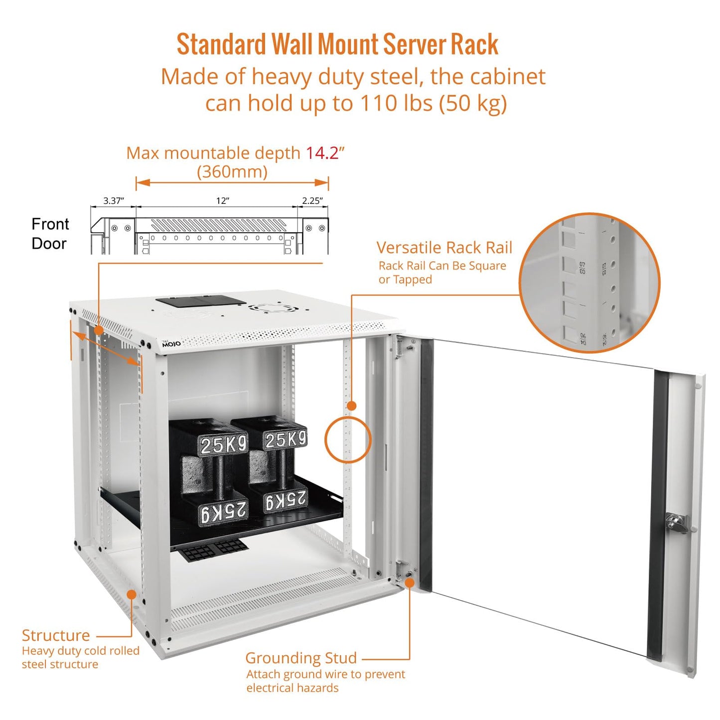 Tecmojo 12U Wall Mount Rack Network Cabinet for 19" IT Equipment,with Lockable Glass Door and Side Panels,Cooling Fan,17.7inch Depth,White