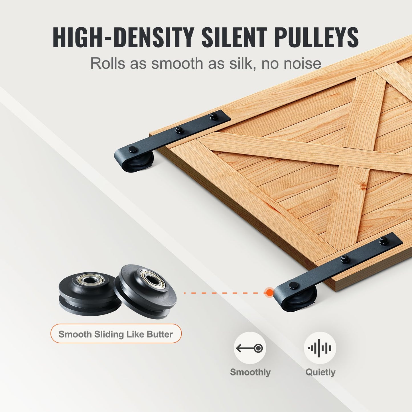 VEVOR 8FT Sliding Barn Door Hardware Kit - 330LBS Heavy Duty Double Door Track, Smooth & Silent Pulley System, Fits 2 Door Panels (3.7-4.3FT Total Wide, 1.3"-1.8" Thick)