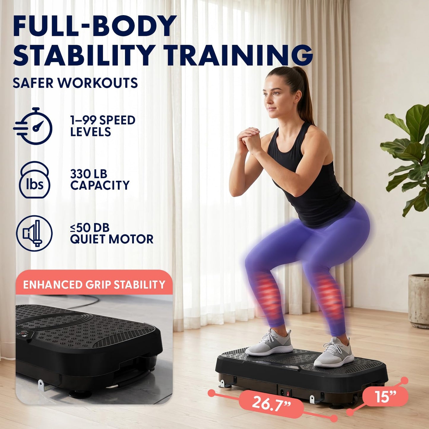 SQUATZ Vibration Plate Exercise Machine, Vibration Plate with Handles and 1-99 Speed Levels, 10 Preset Programs, Quiet Low-Impact Home Fitness Platform with Remote Control, Portable Design, Black
