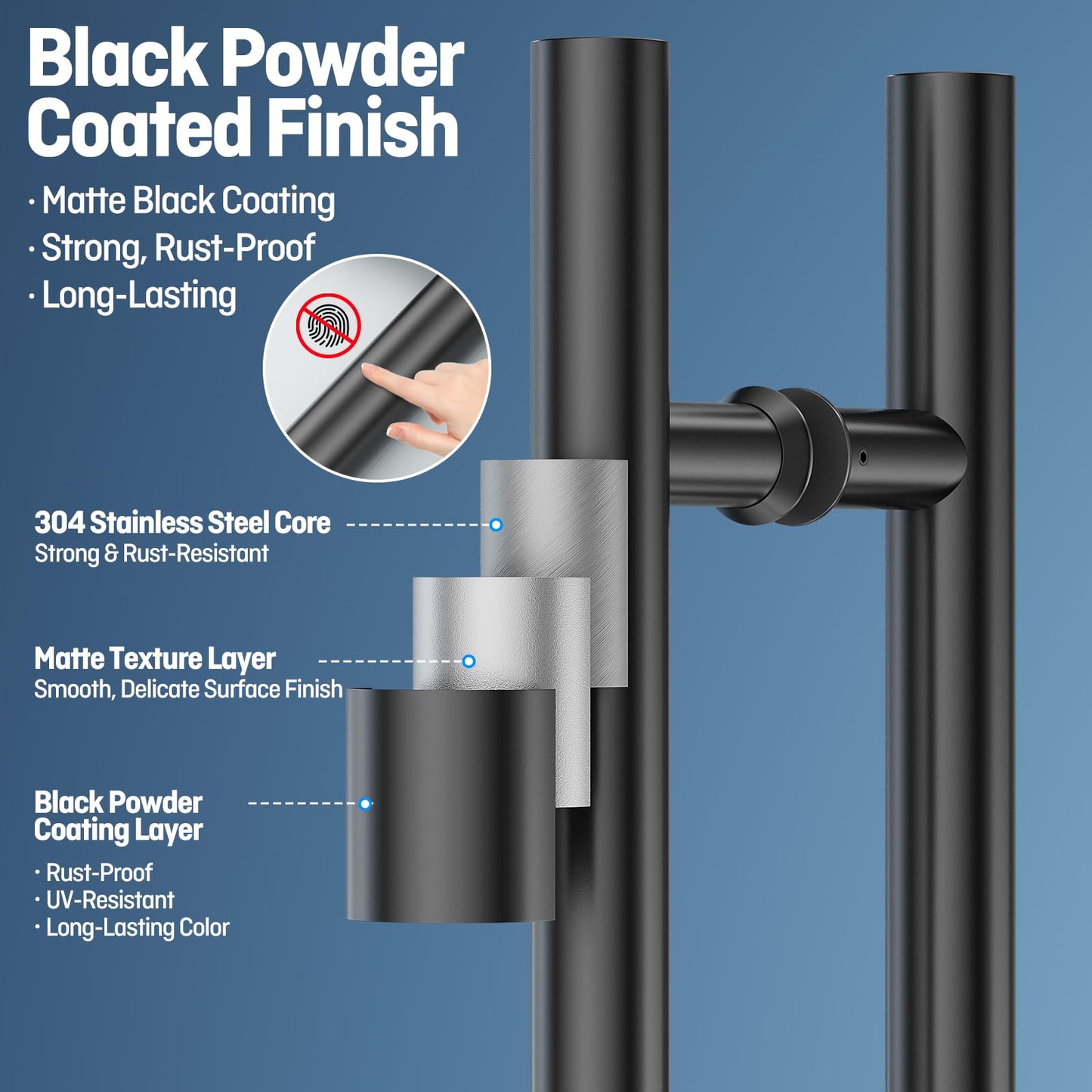Ranbo 24" Overall Length Anti-Fingerprint Matte Black Back-to-Back Door Pull Handle, 15-3/4" (400 mm) Hole Spacing, 1.2 mm 304 Stainless Steel for Shower Glass, Barn and Wood Doors